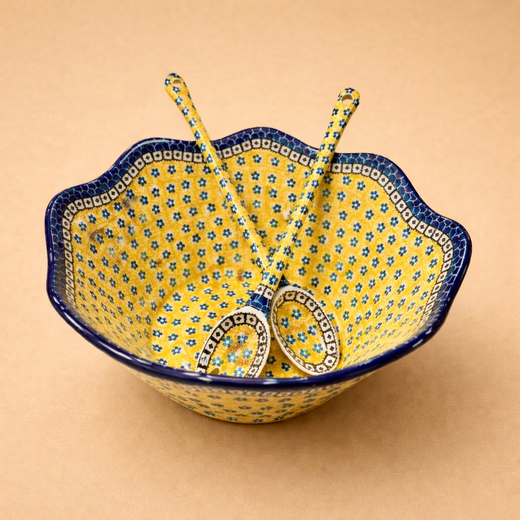 Polish Pottery Traditional(Yellow/Blue) Lg Sculpted Bowl