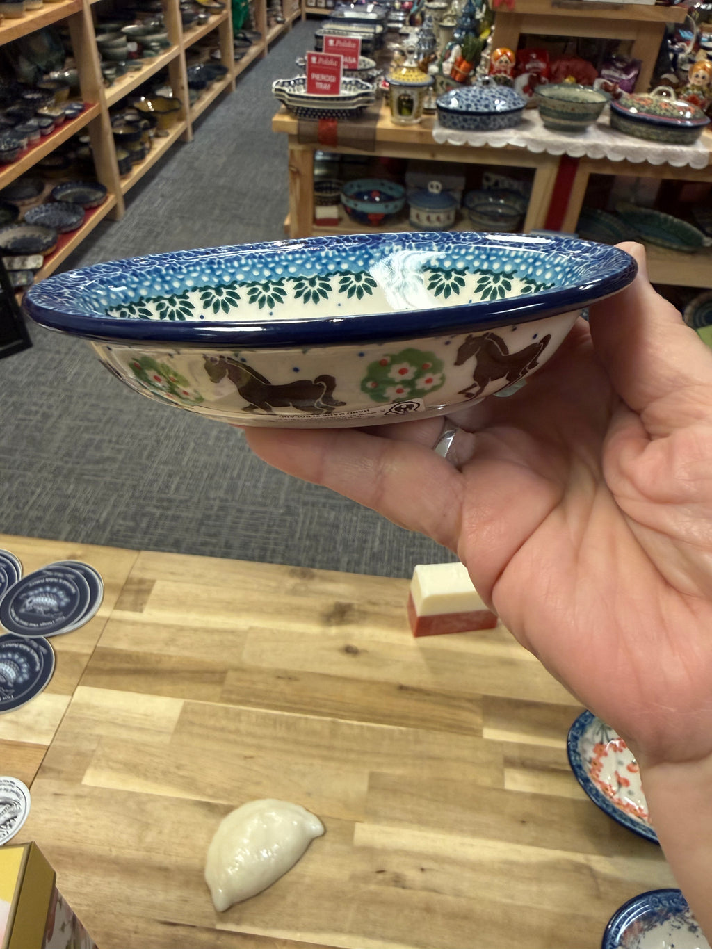 Polish Pottery Soap Dish - Traditional Horse Pattern