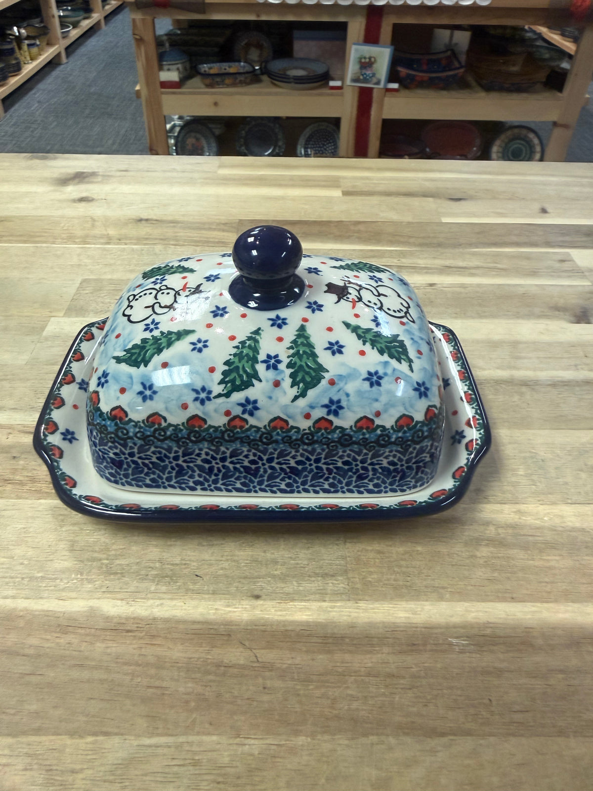 Polish Pottery Butter Dish - Unikat 4661 Snowman