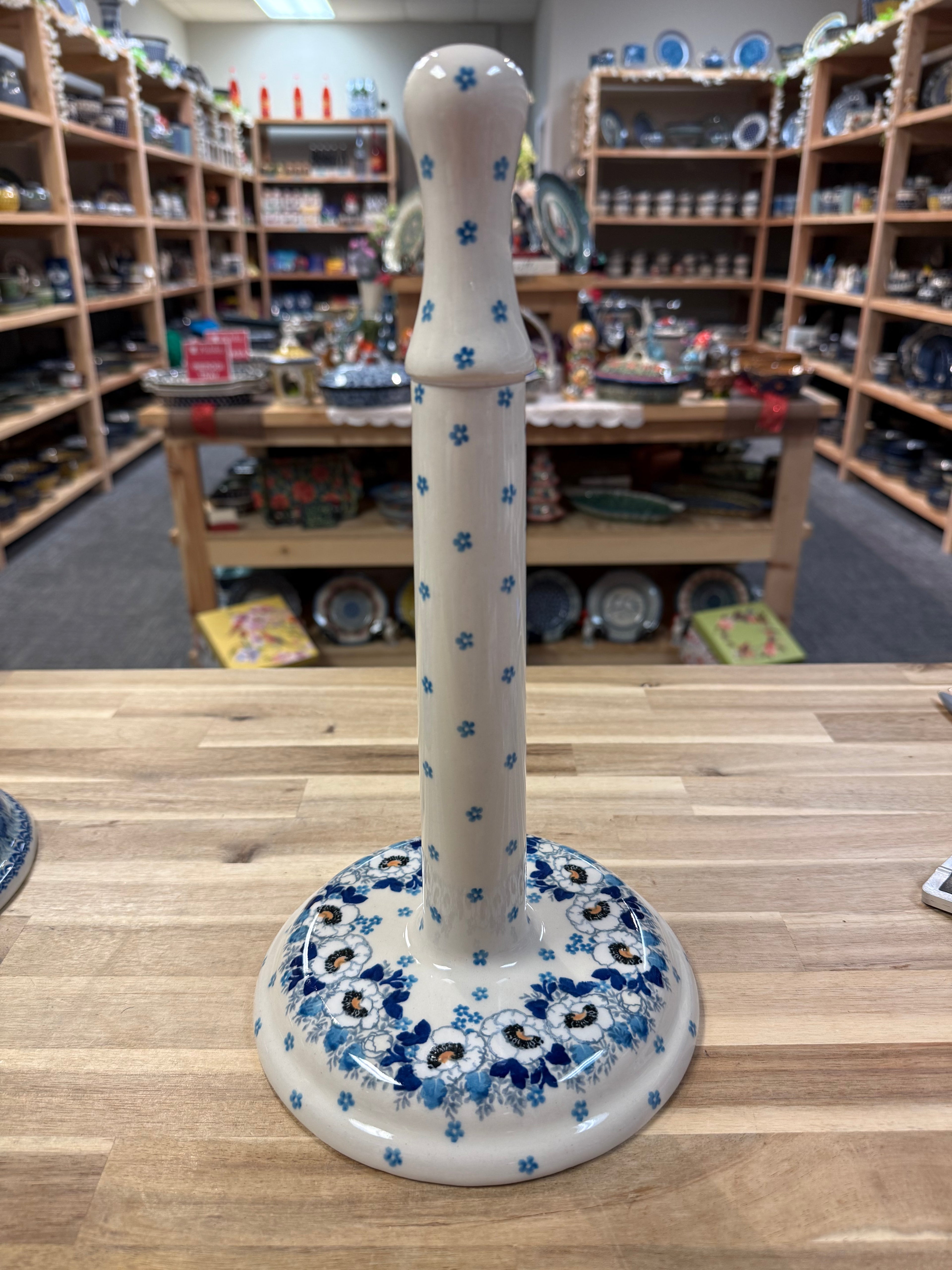 Polish Pottery Traditional(White Flowers) Paper Towel Holder