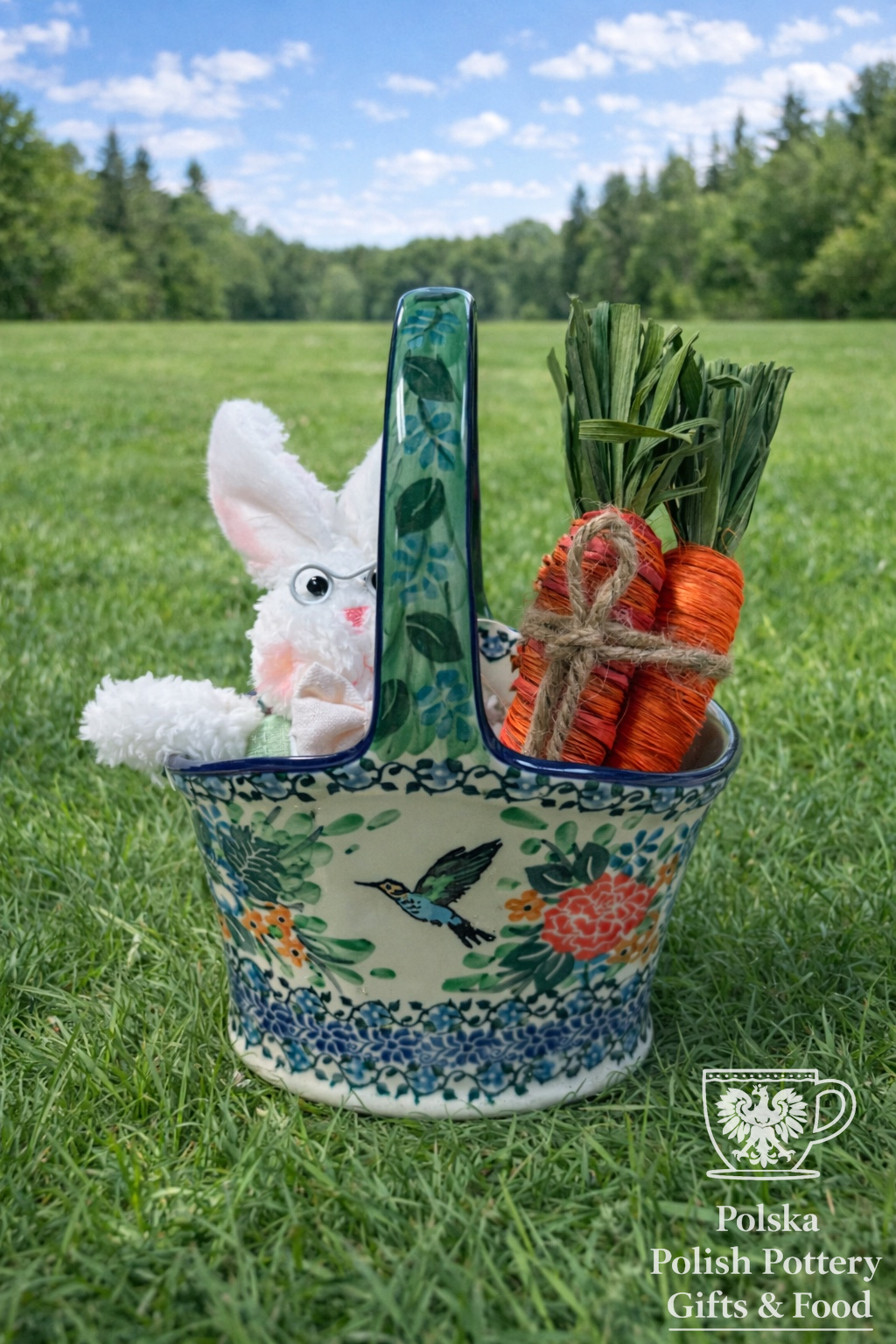Polish Pottery Unikat 3271(Hummingbird) Basket