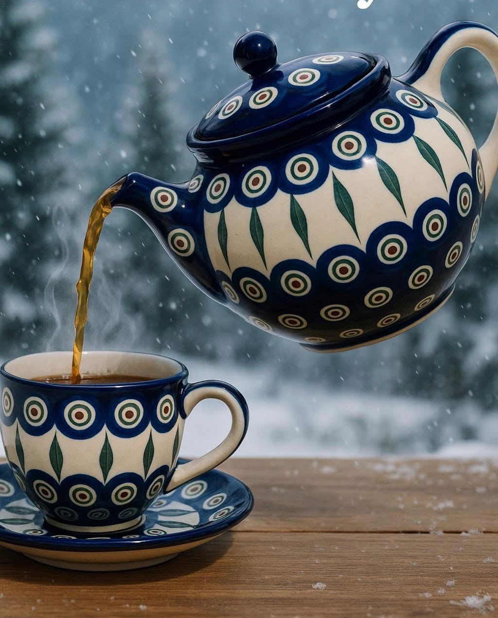Polish Pottery Traditional Peacock Teapot