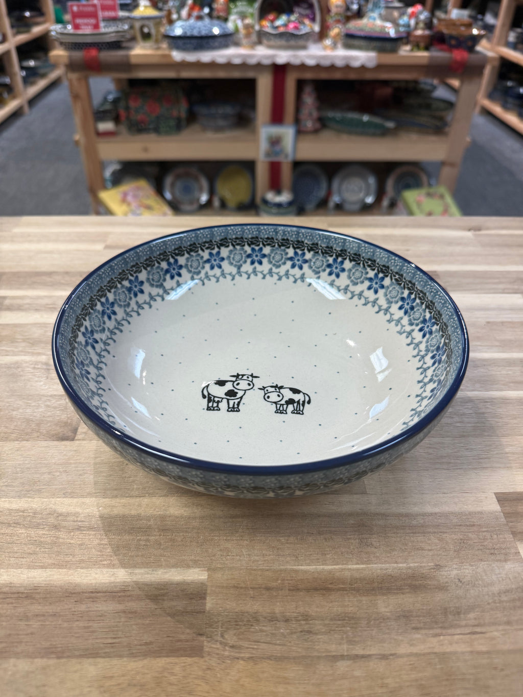 Polish Pottery Low Bowl - Traditional Cow