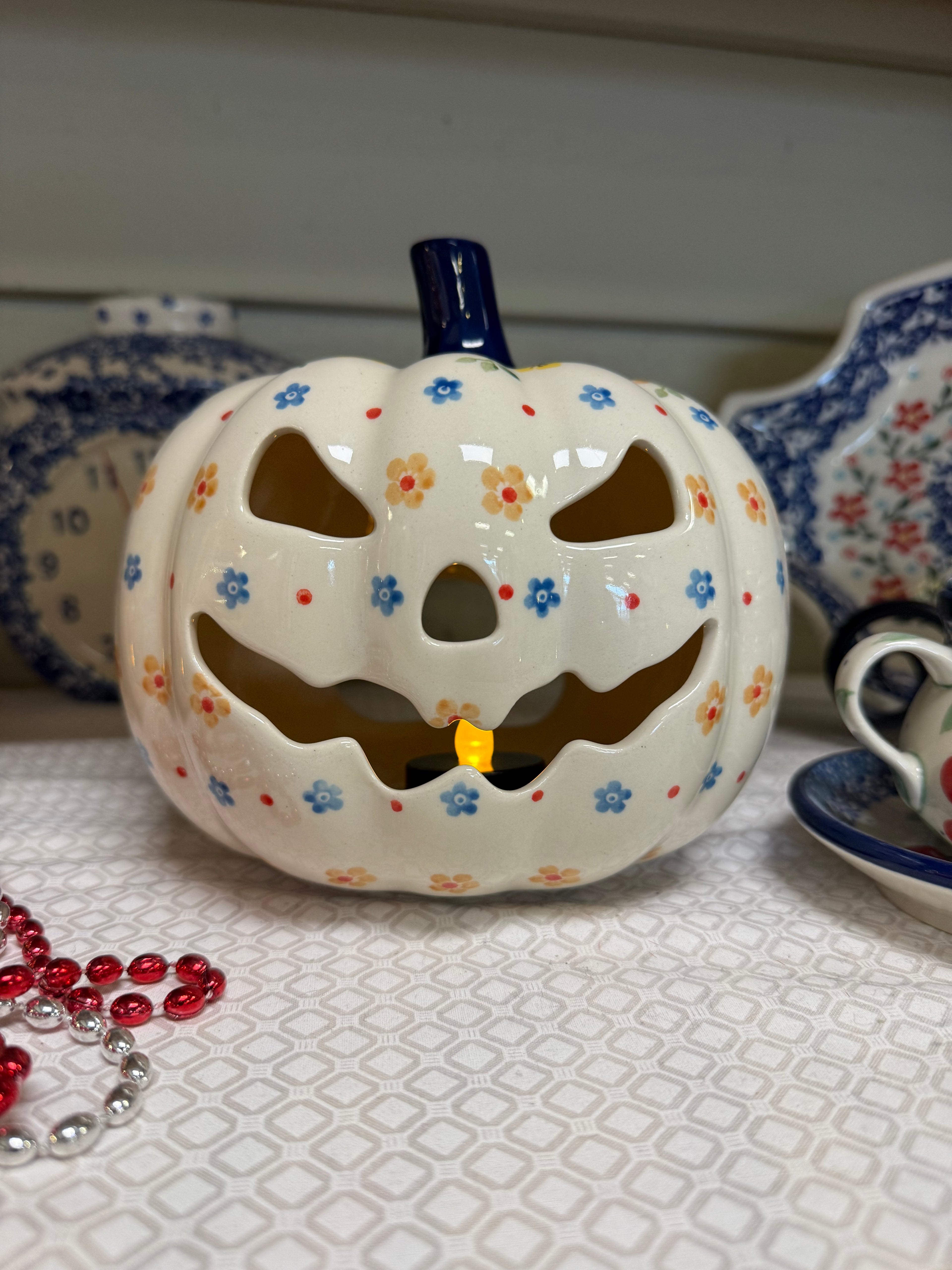 Polish Pottery Pumpkin - Traditional Yellow Flowers