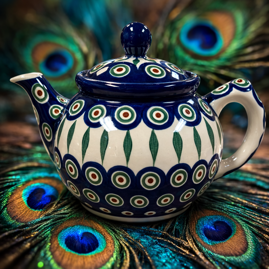 Polish Pottery Traditional Peacock Teapot