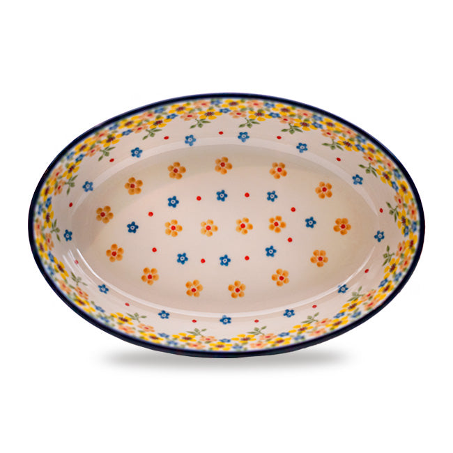 Polish Pottery Traditional Yellow Flwr Oval Baker