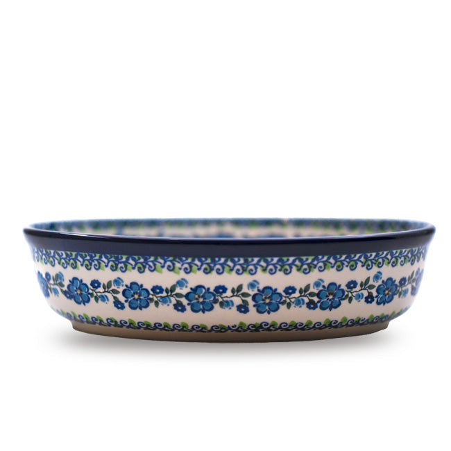 Polish Pottery Traditional Blue Vine Flwr Oval Baker
