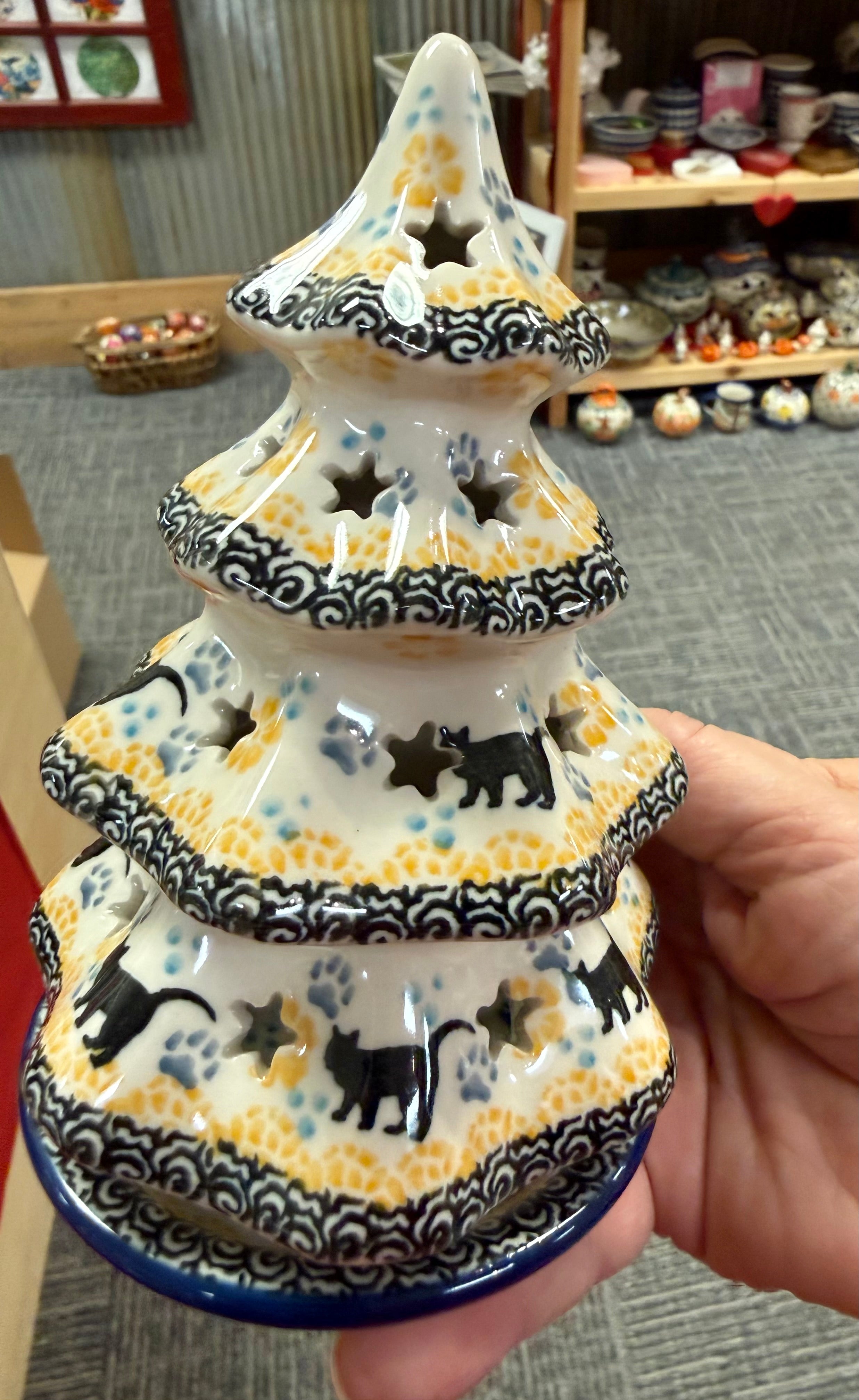 Polish Pottery Small Tree - Traditional Cats