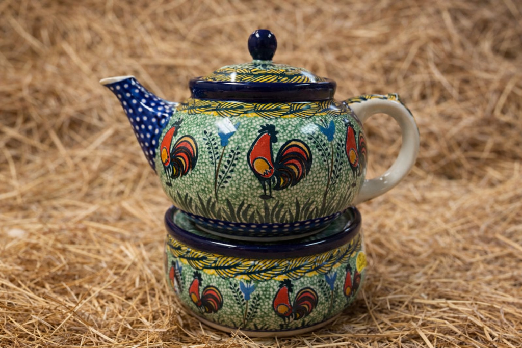 Polish Pottery Unikat 2663 Rooster Teapot