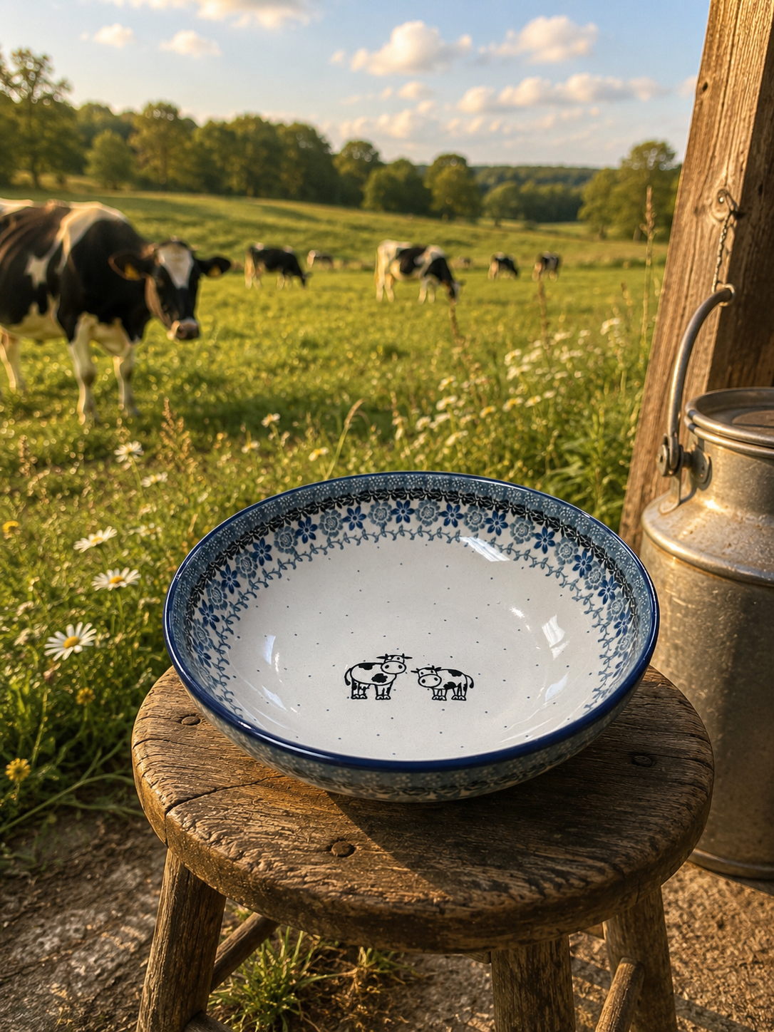 Polish Pottery Low Bowl - Traditional Cow