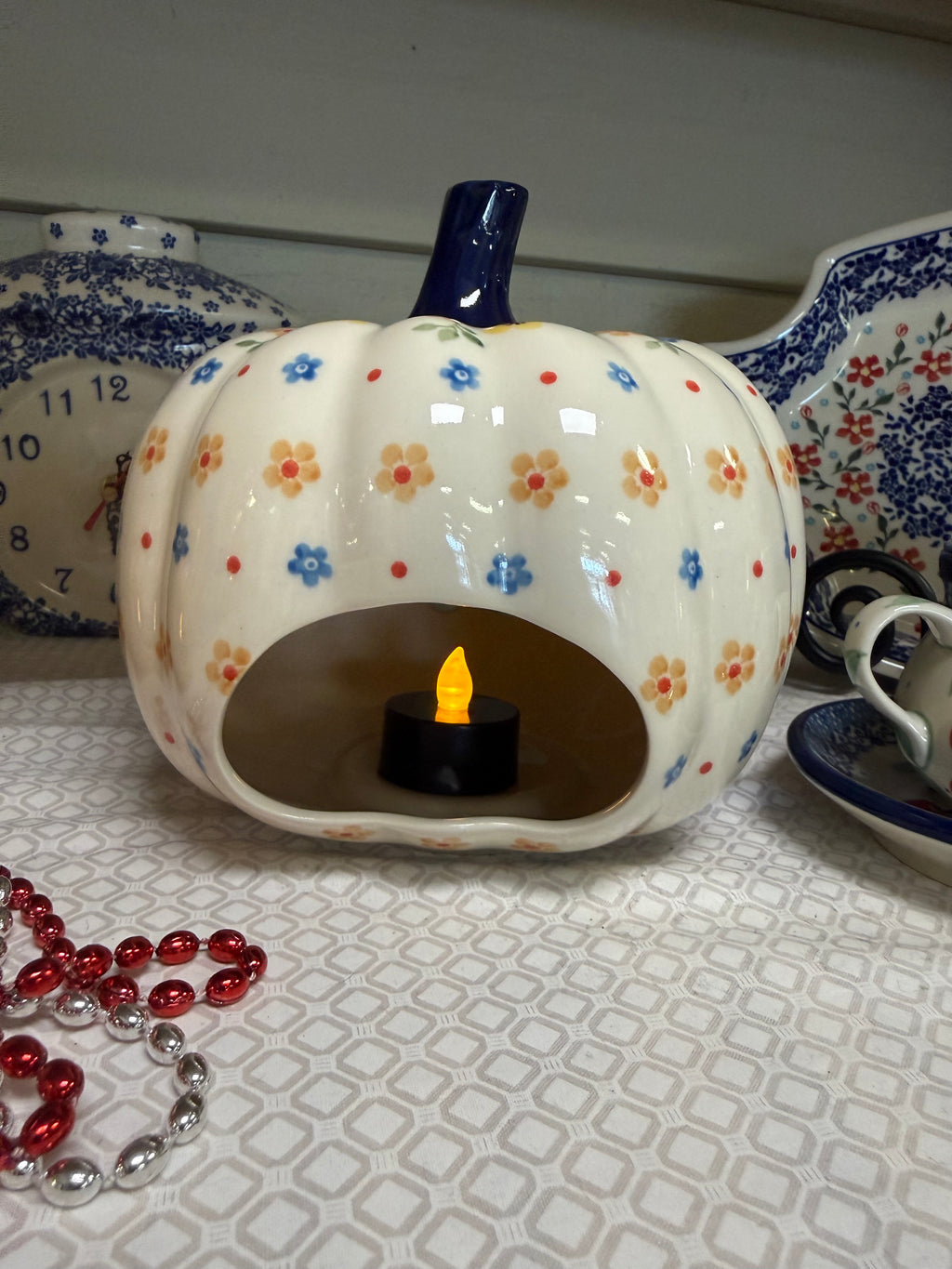 Polish Pottery Pumpkin - Traditional Yellow Flowers