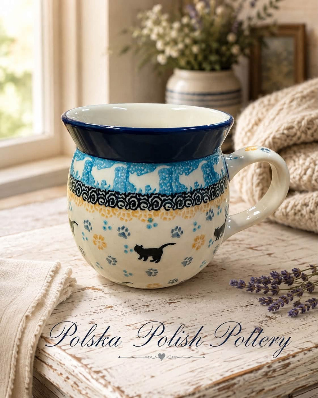 Polish Pottery Bubble Mug - Traditional Cats