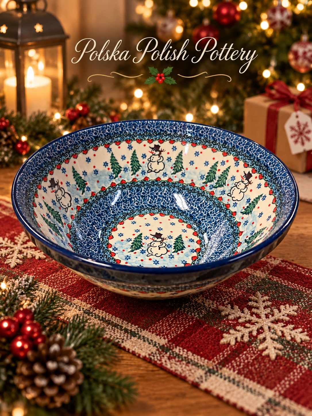 Polish Pottery Medium Mix Bowl - Unikat 4661 Snowman