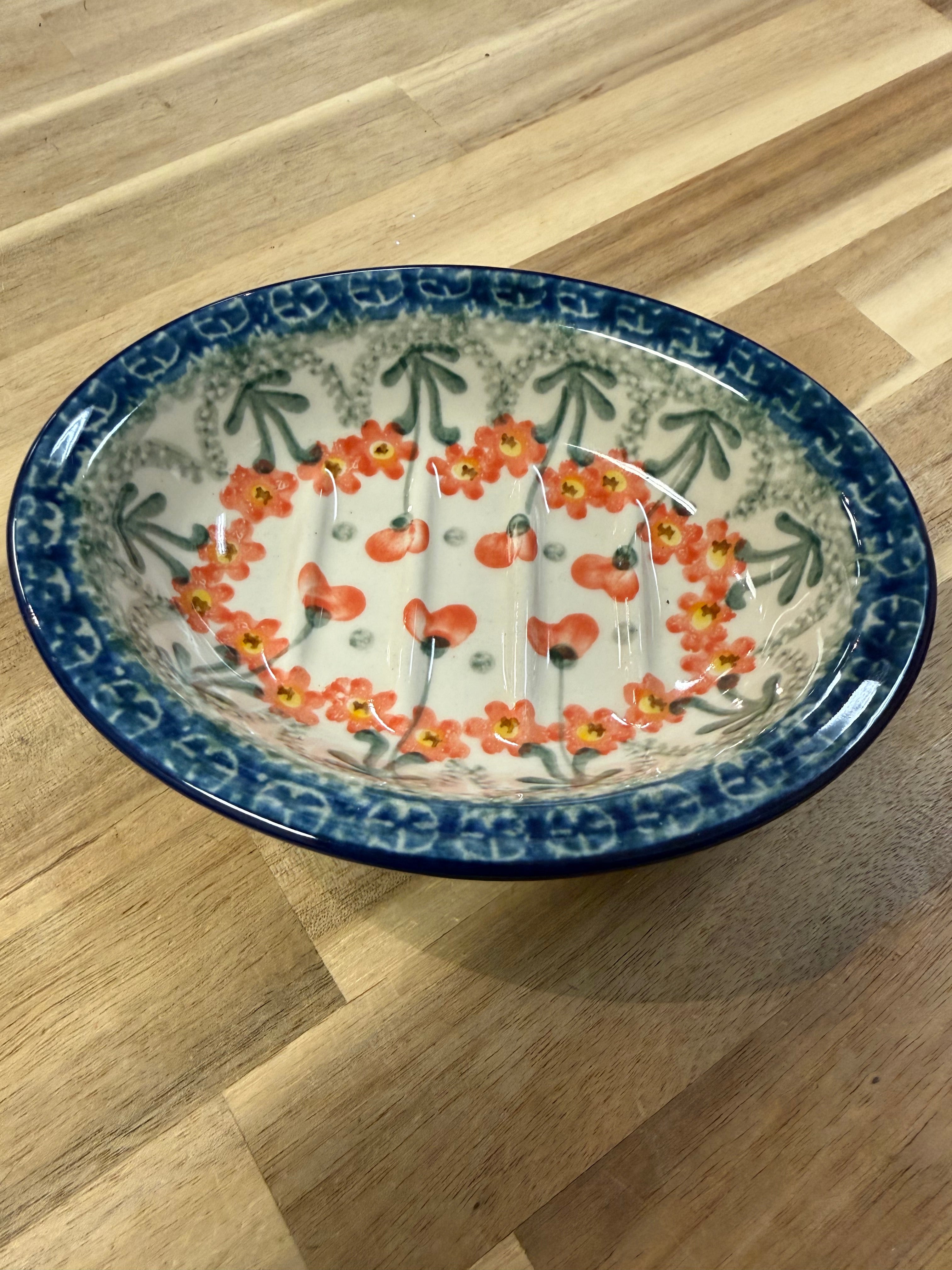 Polish Pottery Soap Dish - Traditional Peach Hearts