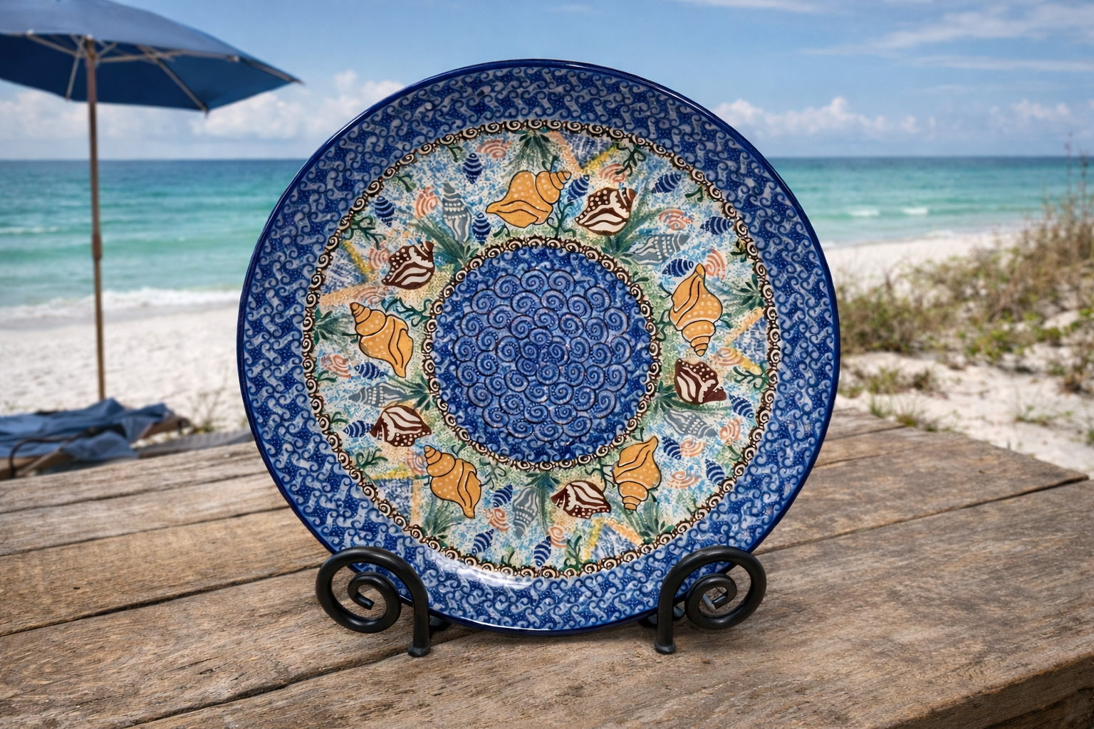 Polish Pottery Unikat 1899(Seashells) Dinner Plate