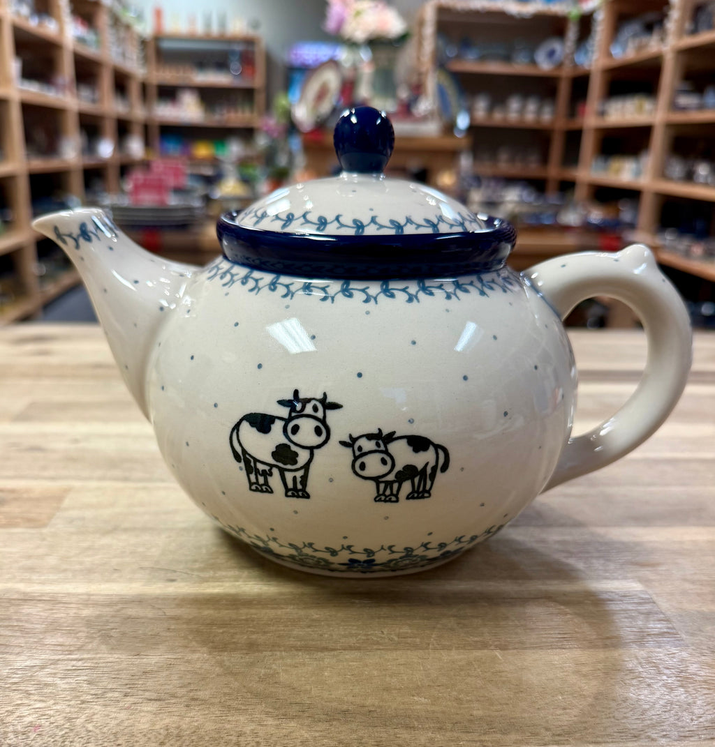 Polish Pottery Tea Pot - Traditional Cow Pattern