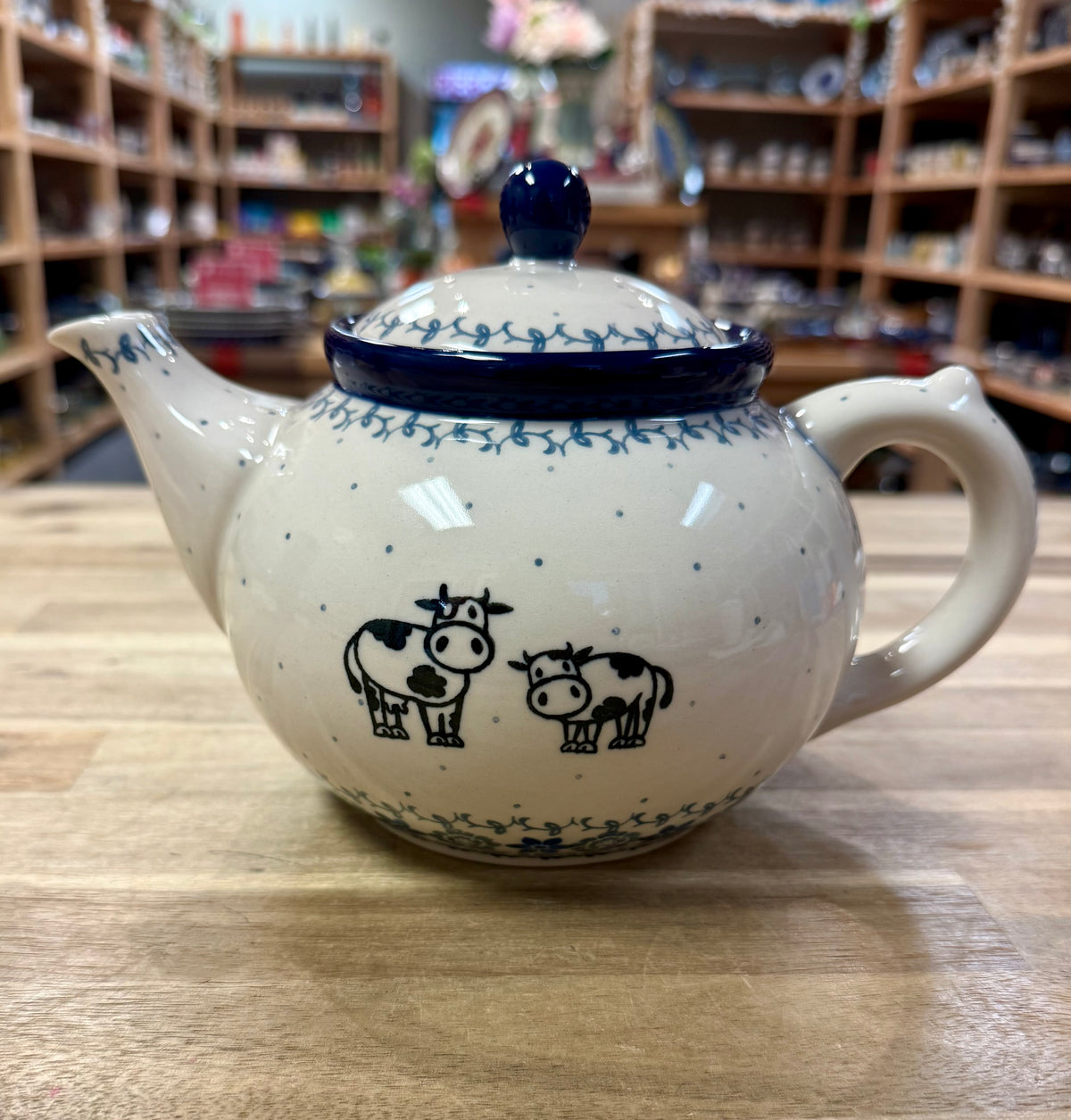 Polish Pottery Tea Pot - Traditional Cow Pattern