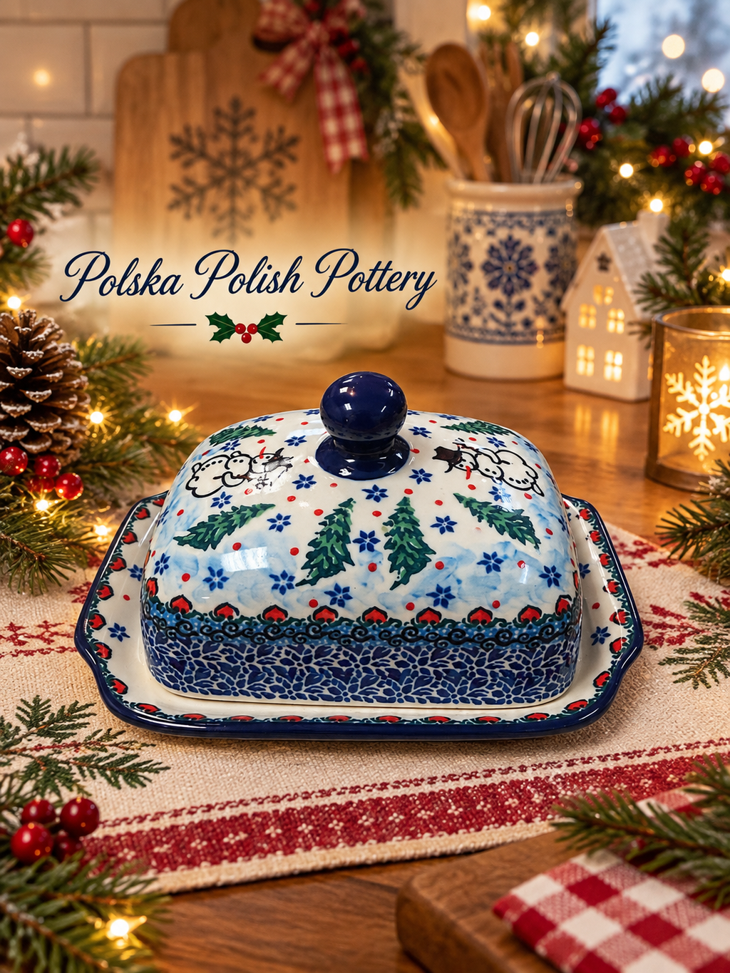 Polish Pottery Butter Dish - Unikat 4661 Snowman