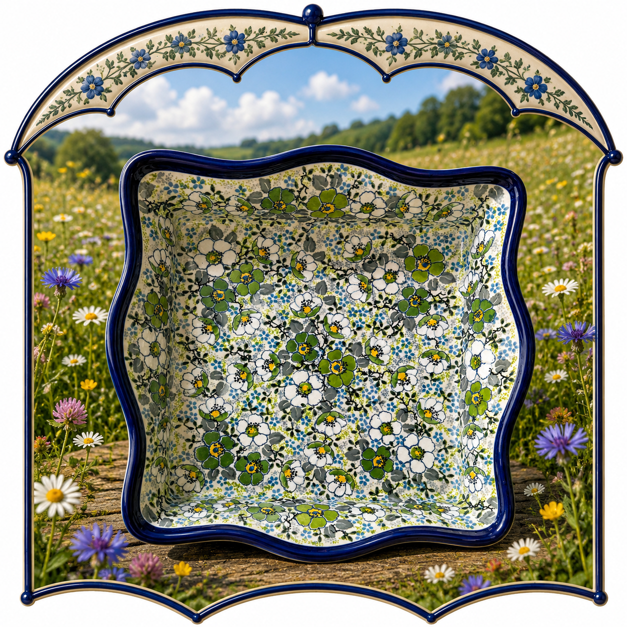 Polish Pottery Sculpted Square Dish - Unikat 4871