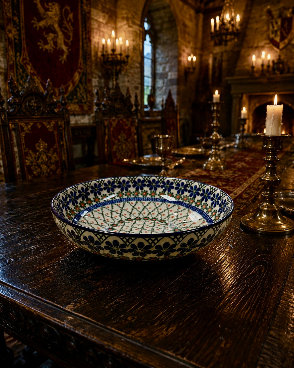 Polish Pottery Low Bowl - Traditional Criss Cross