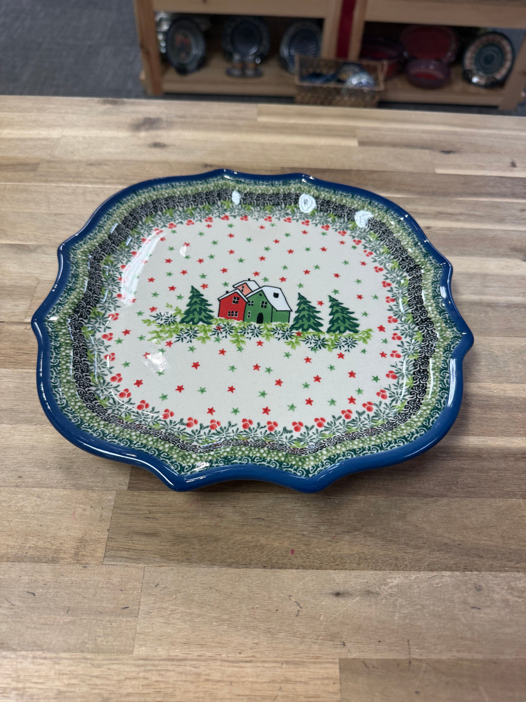 Polish Pottery Shaped Plate - Unikat 5037 Winter Home