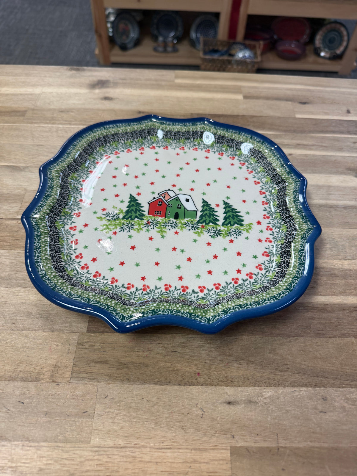 Polish Pottery Shaped Plate - Unikat 5037 Winter Home