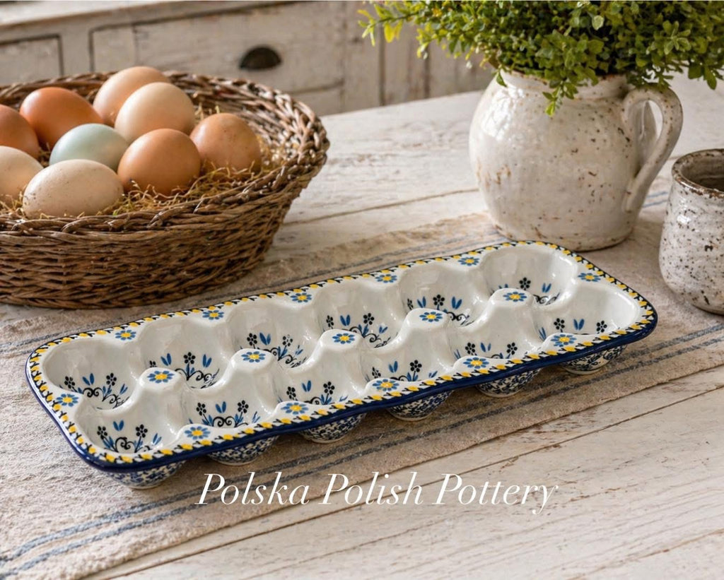 Polish Pottery Traditional(Blue/Yellow) Egg Crate