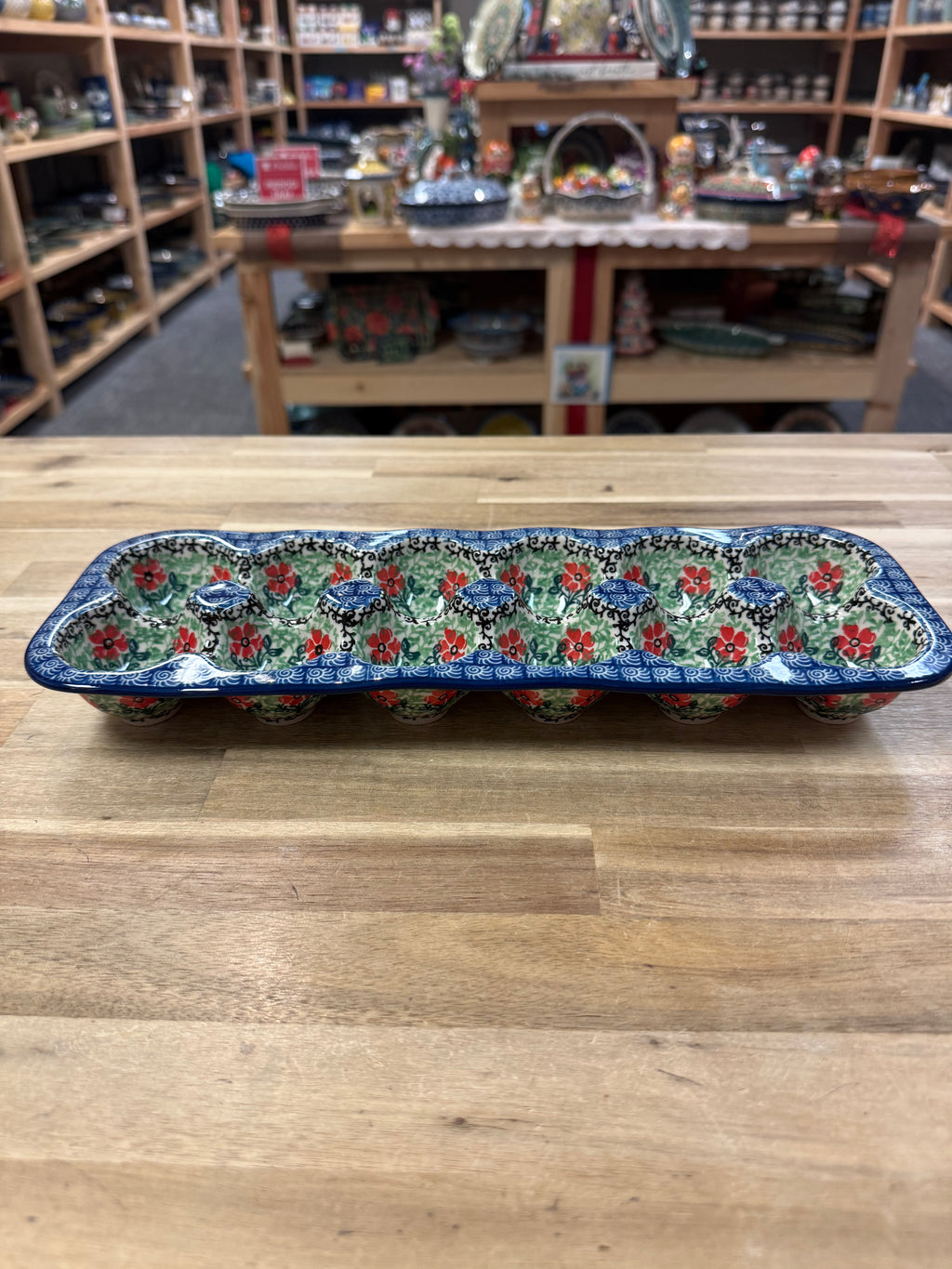 Polish Pottery Traditional(Red Flowers) Egg Crate