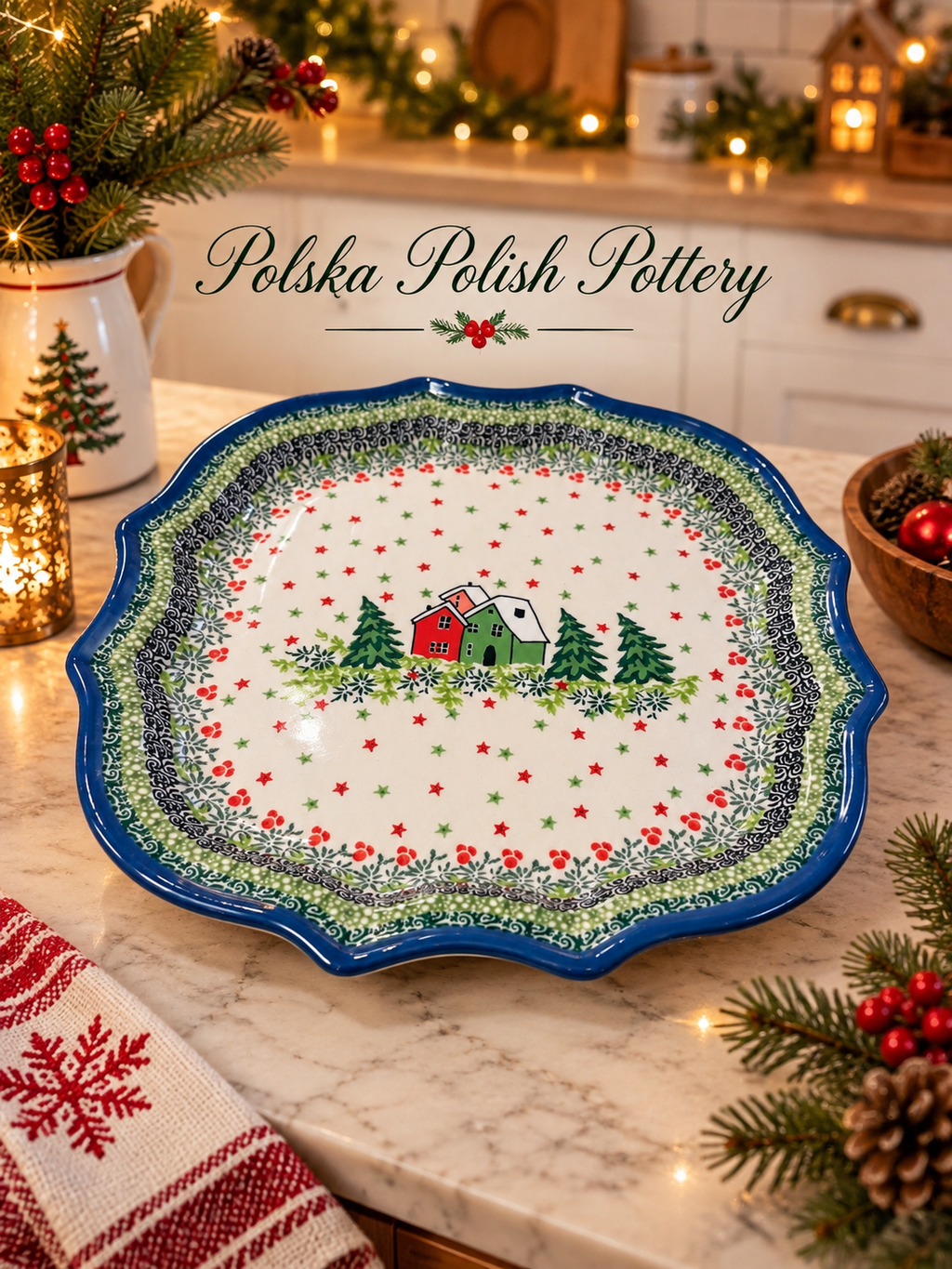 Polish Pottery Shaped Plate - Unikat 5037 Winter Home