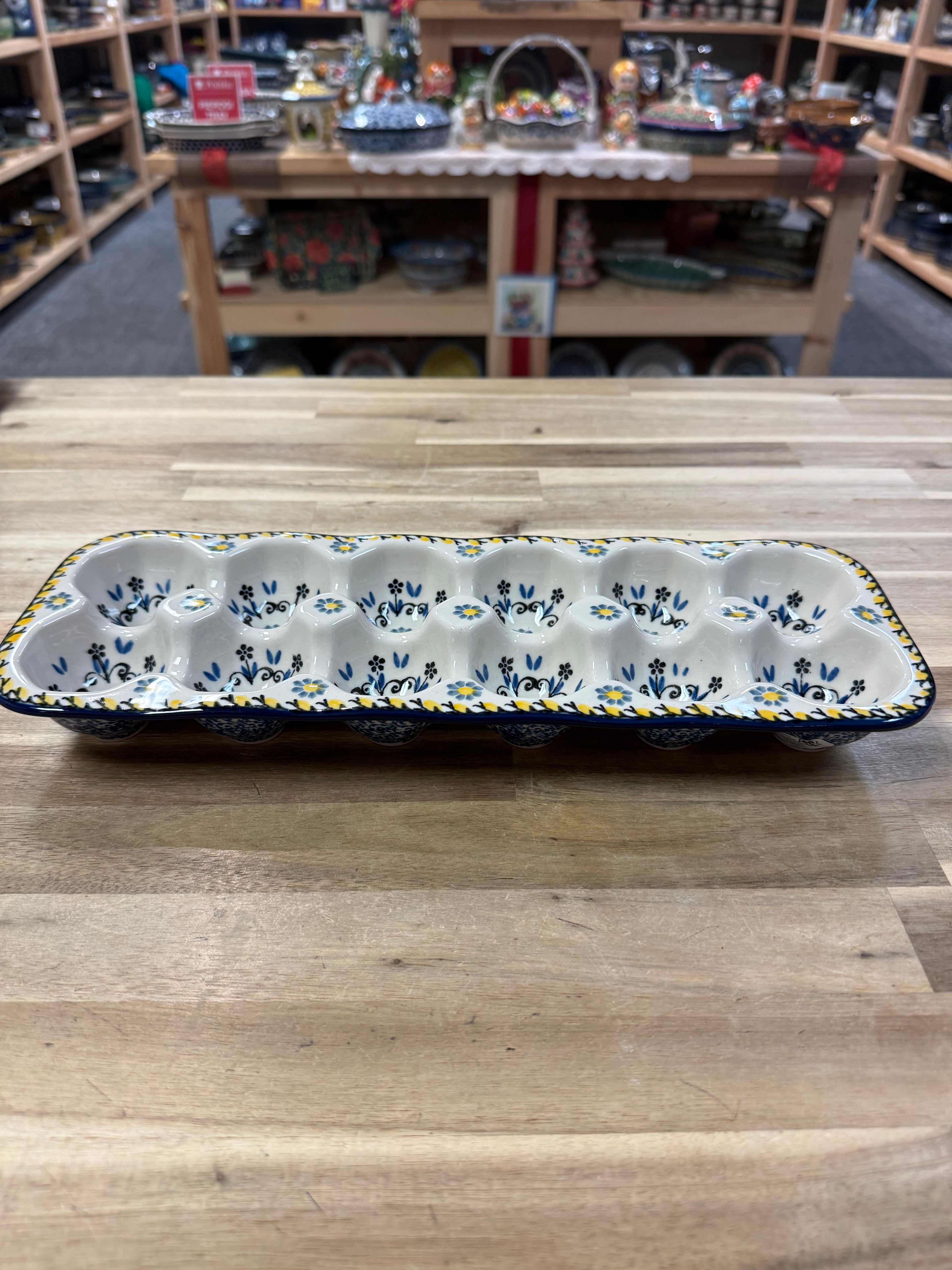 Polish Pottery Traditional(Blue/Yellow) Egg Crate