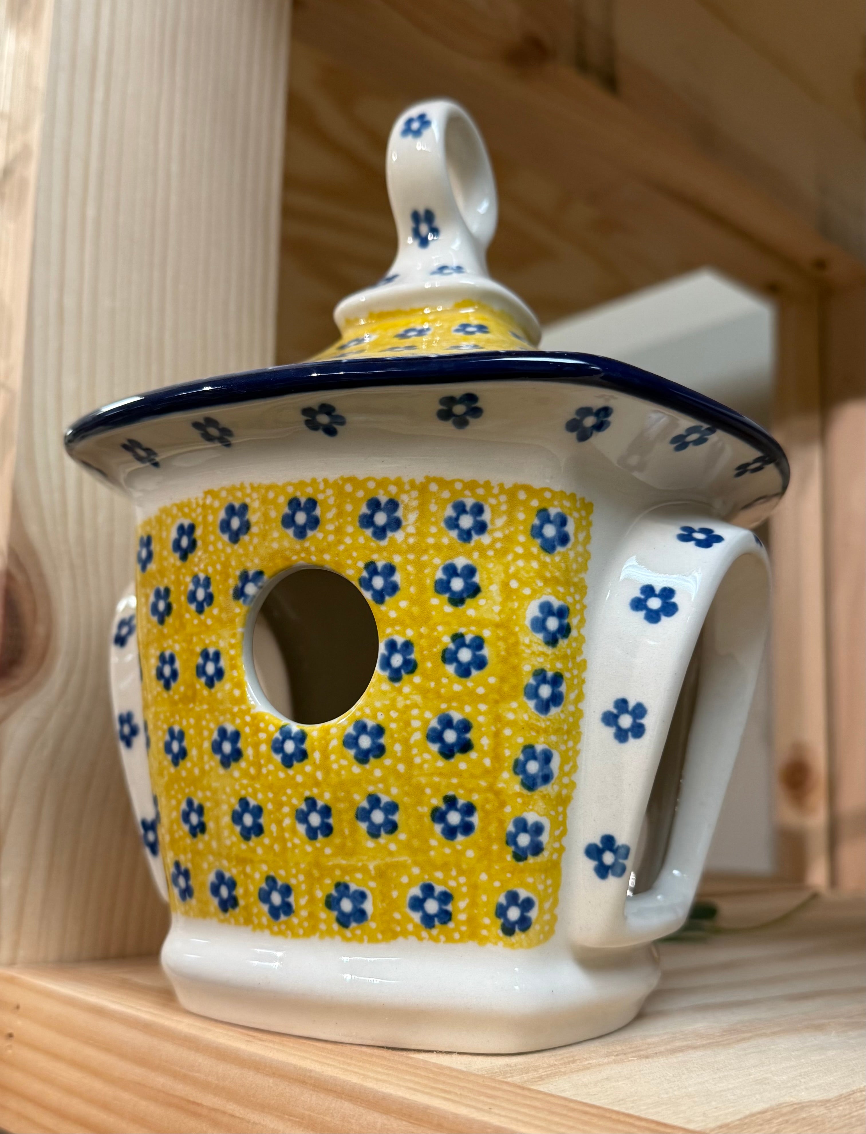 Polish Pottery Traditional(Yellow/Blue) Bird House
