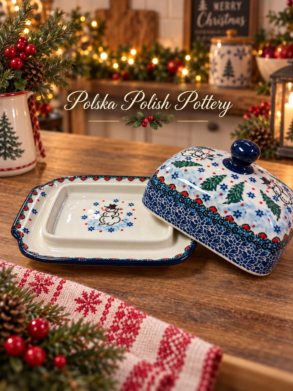 Polish Pottery Butter Dish - Unikat 4661 Snowman