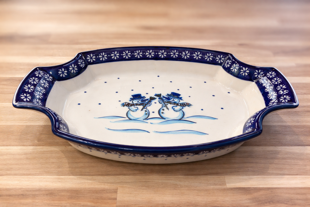 Polish Pottery Snowman Pierogi Tray