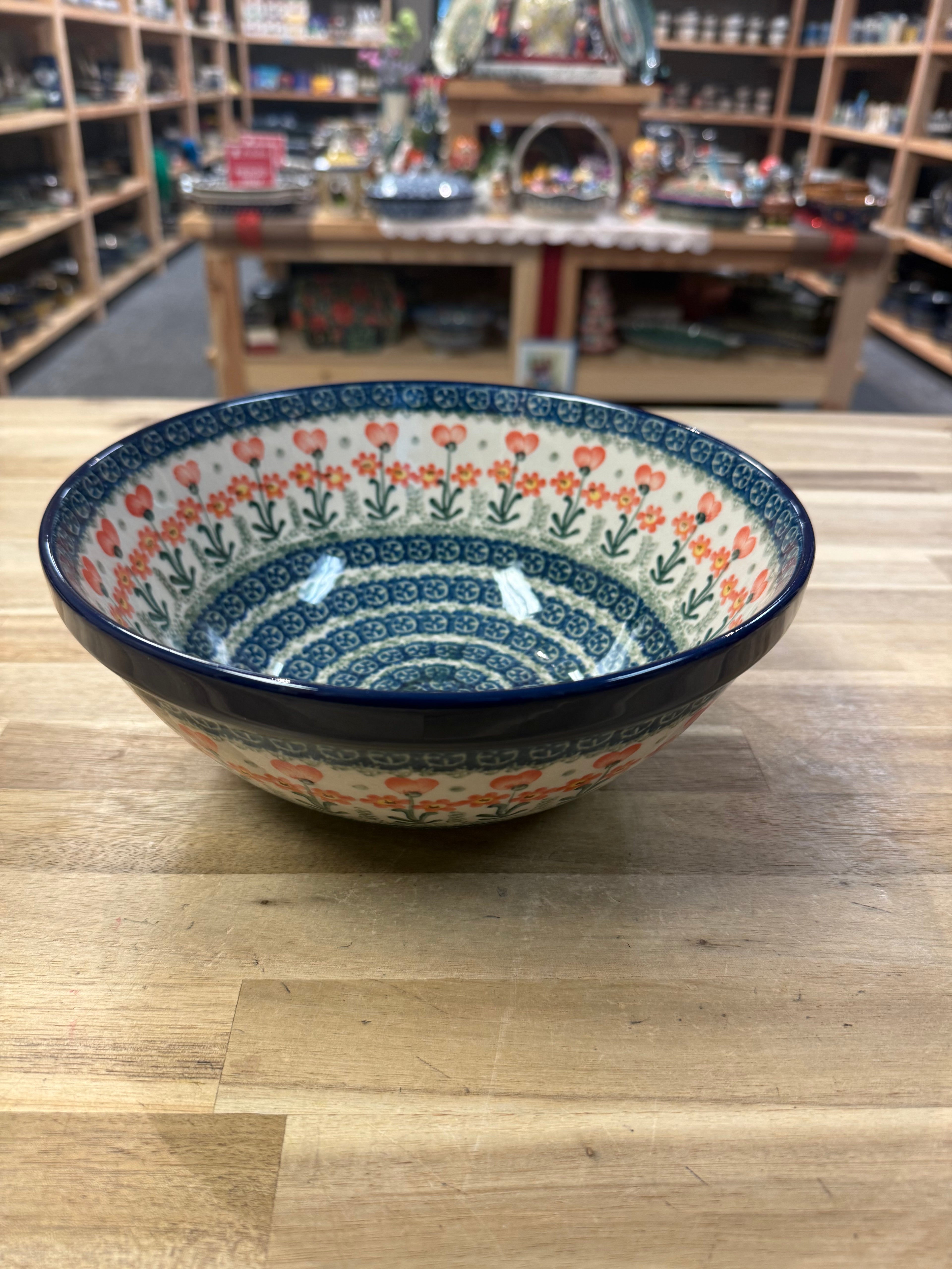 Polish Pottery Traditional(Peach Hearts) Medium Mix Bowl