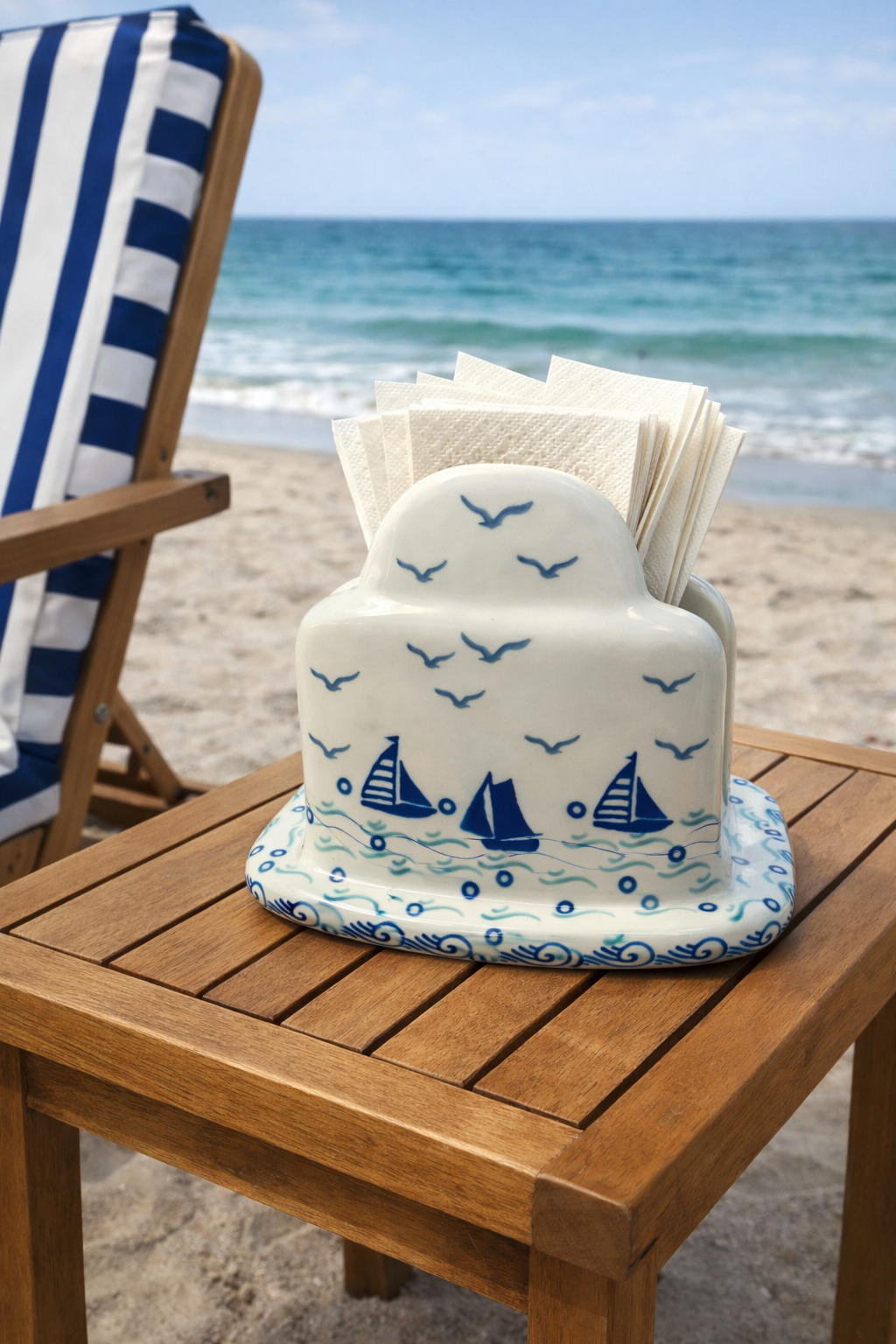 Polish Pottery Traditional(Sailboat) Napkin Holder