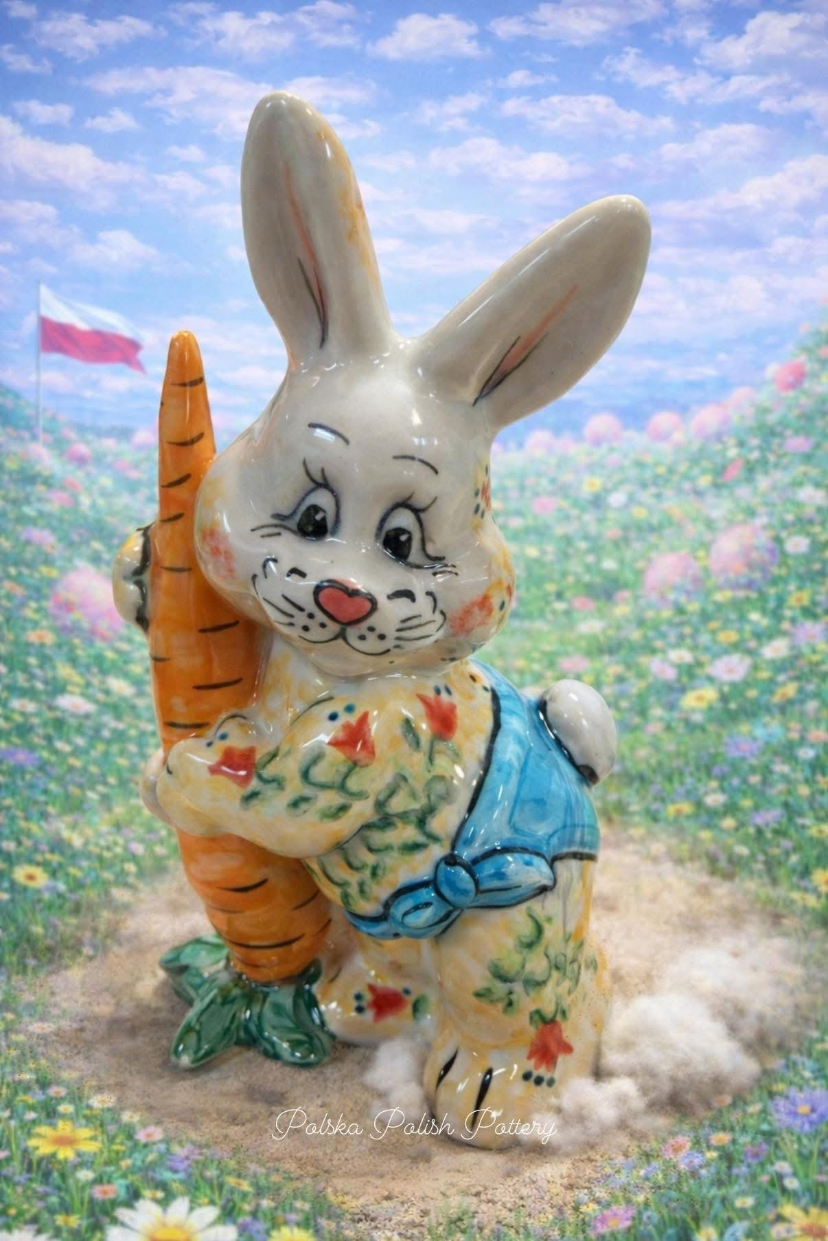 Polish Pottery Figurine -  Unikat Bunny with Carrot