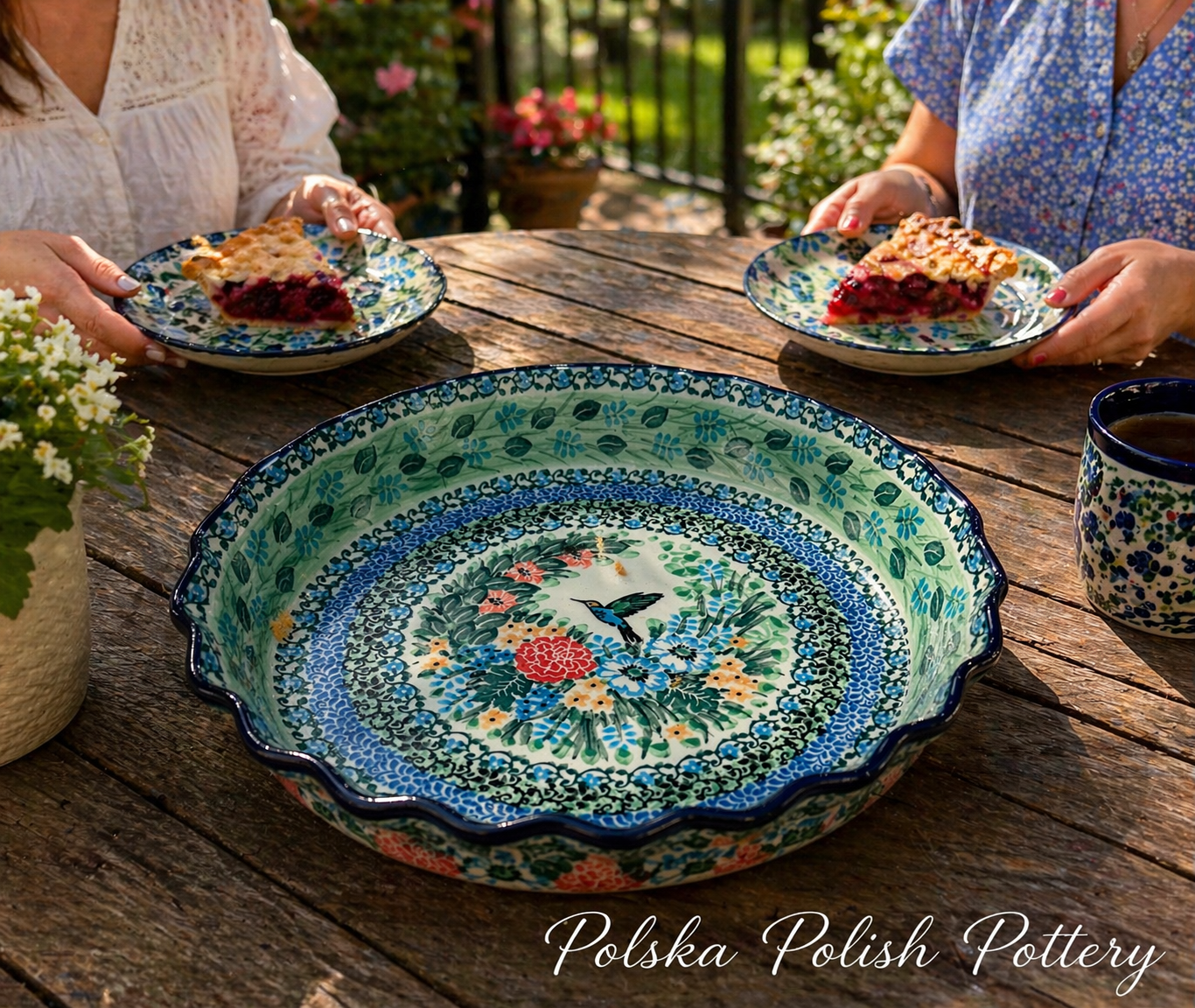 Polish Pottery 3271 Hummingbird Pie Plate