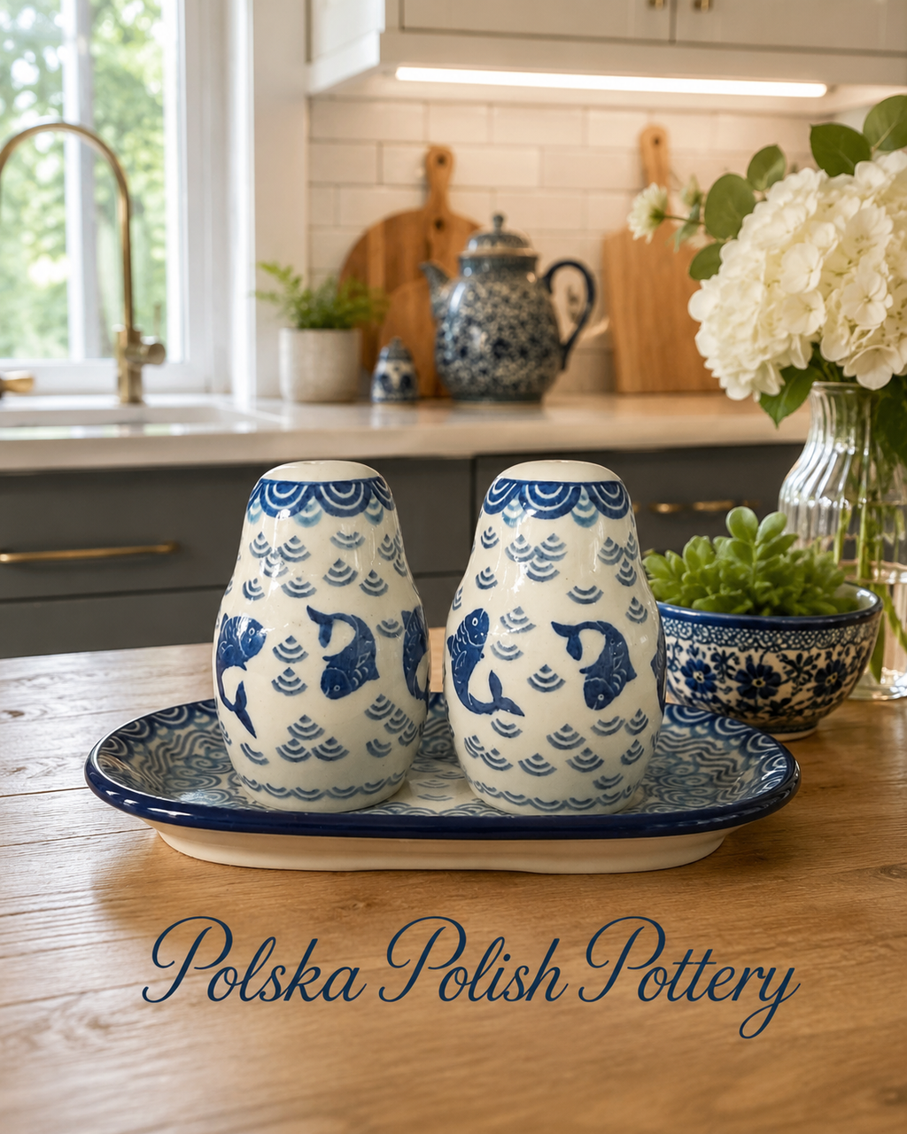 Polish Pottery Salt & Pepper Set - Traditional Fish