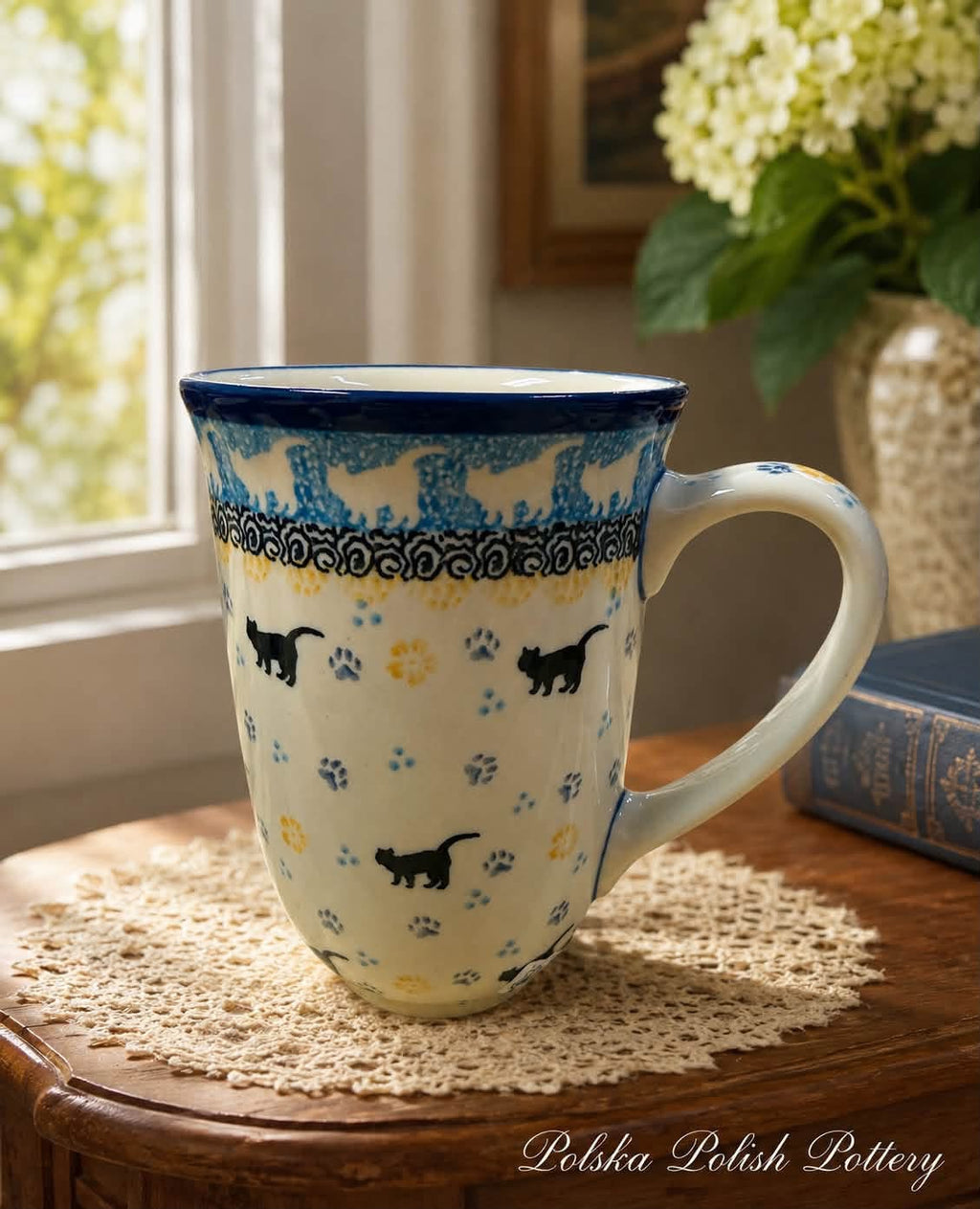 Polish Pottery Tall Mug - Traditional Cats