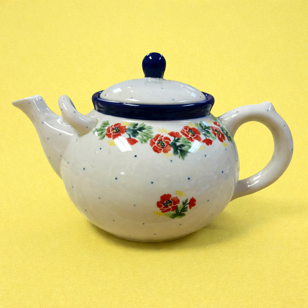 Polish Pottery Traditional Red Flwr Jumbo Teapot
