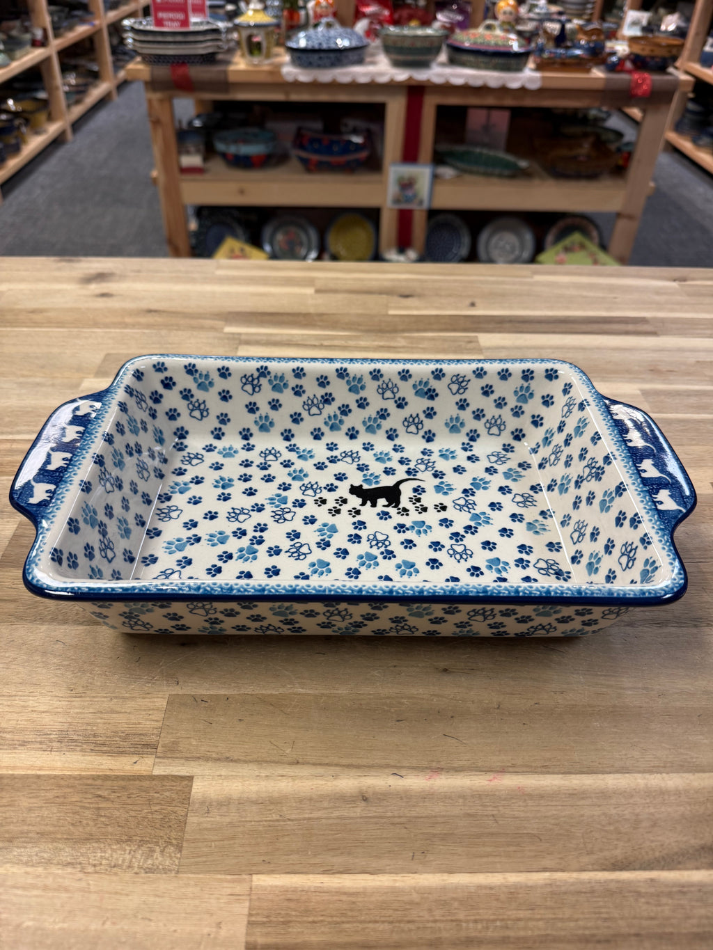 Polish Pottery Rectangle Baker - Traditional Black Cat