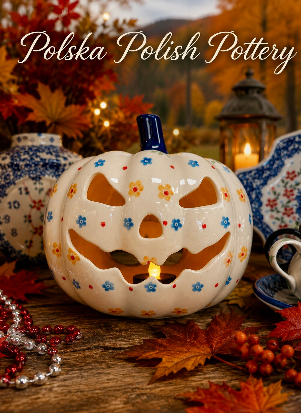 Polish Pottery Pumpkin - Traditional Yellow Flowers