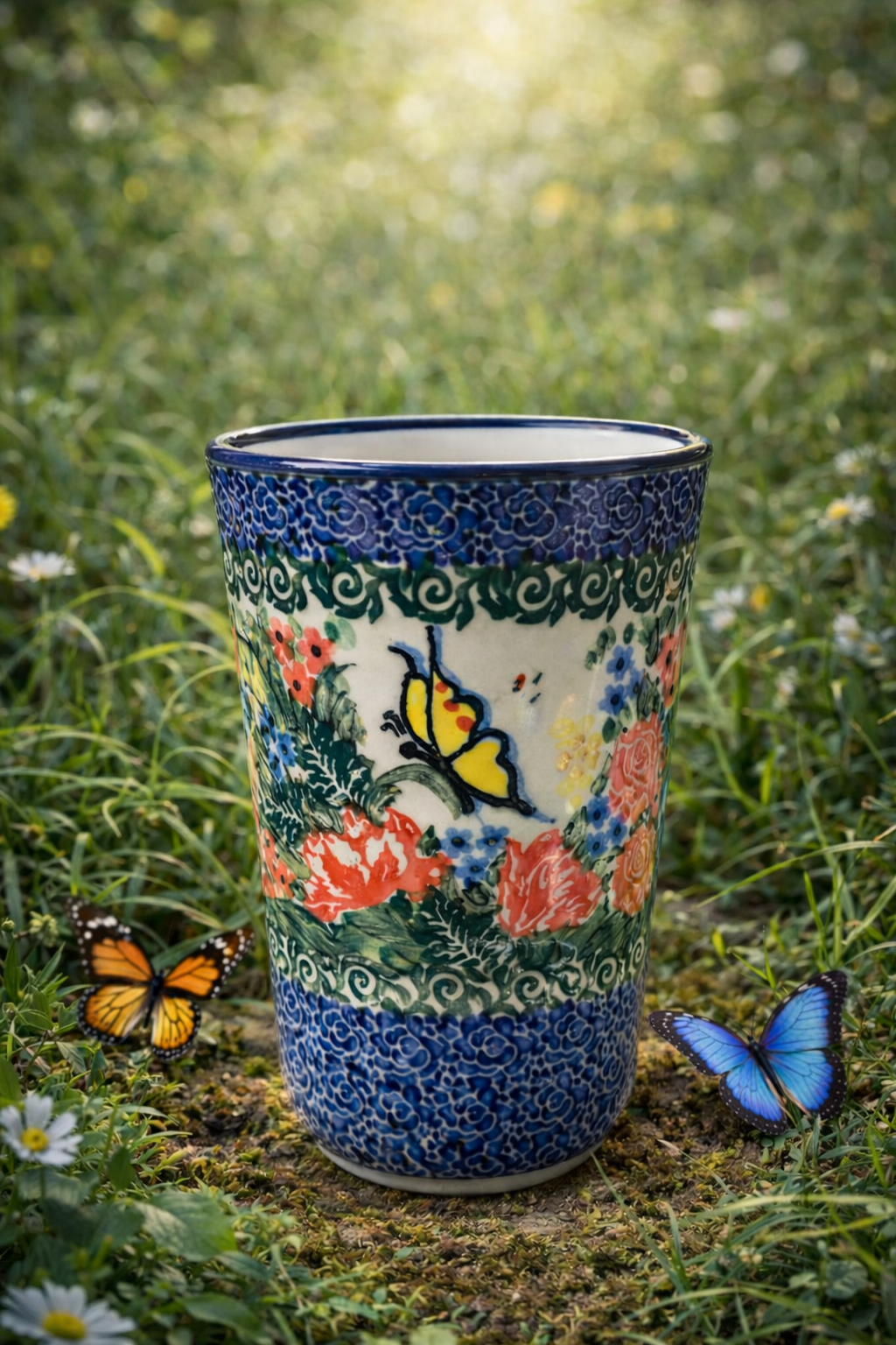 Polish Pottery Unikat 3282( Yellow Butterfly) Tumbler