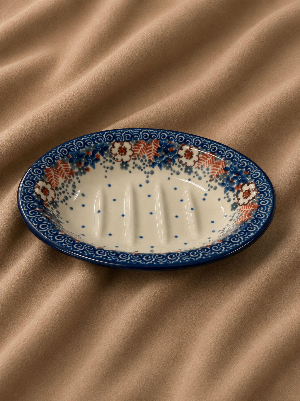 Polish Pottery Soap Dish - Traditional Red/White/Blue