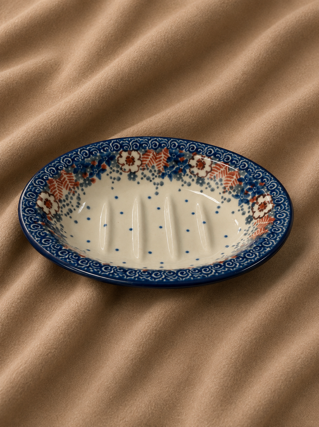 Polish Pottery Soap Dish - Traditional Red/White/Blue