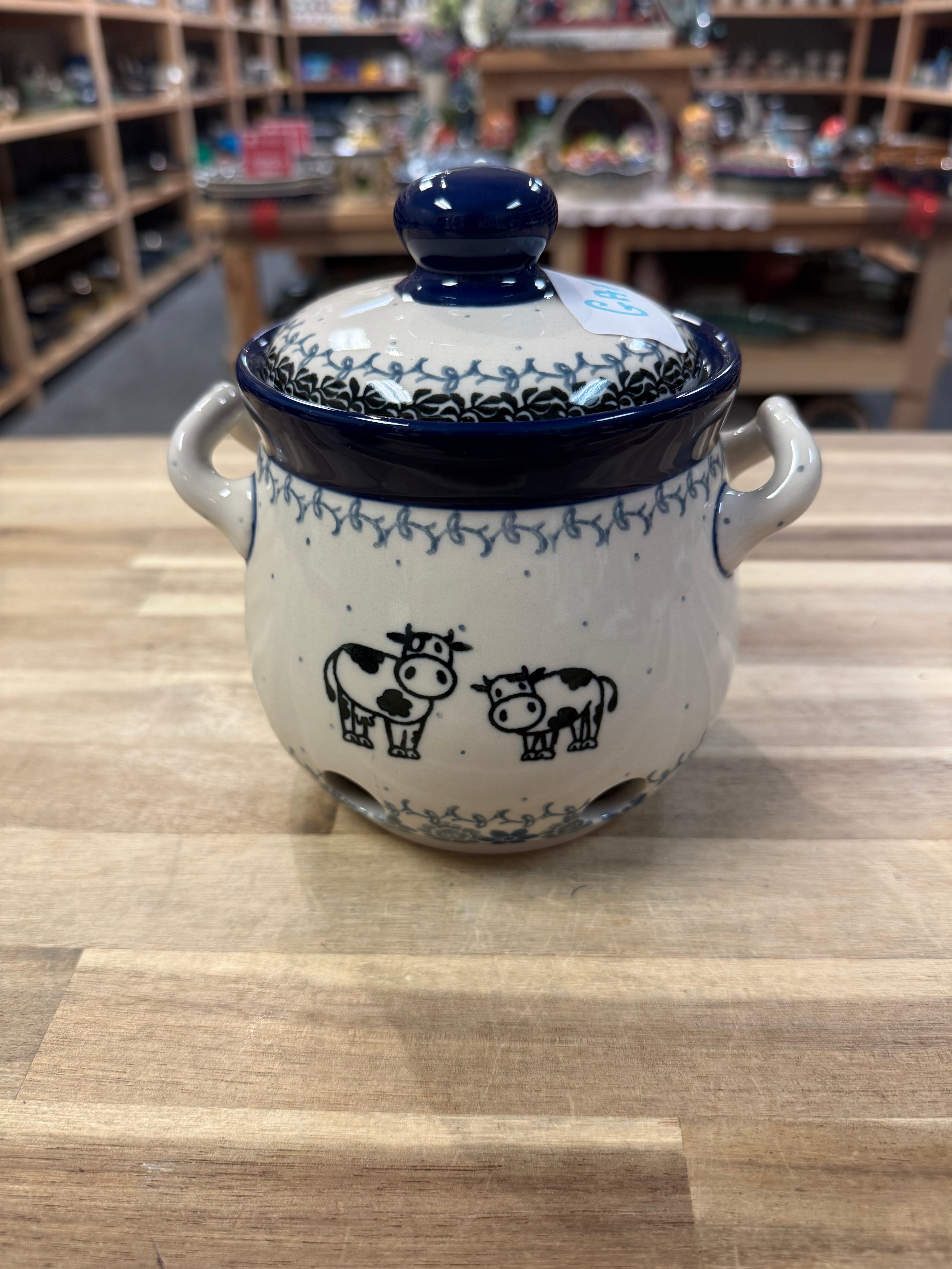 Polish Pottery Traditional(Cows) Garlic Pot/Onion Jar