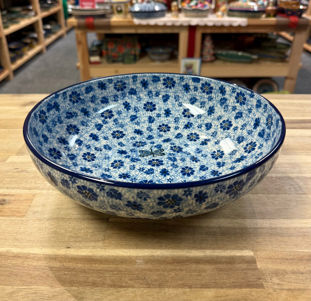 Polish Pottery Low Bowl - Traditional Blue Dragonfly