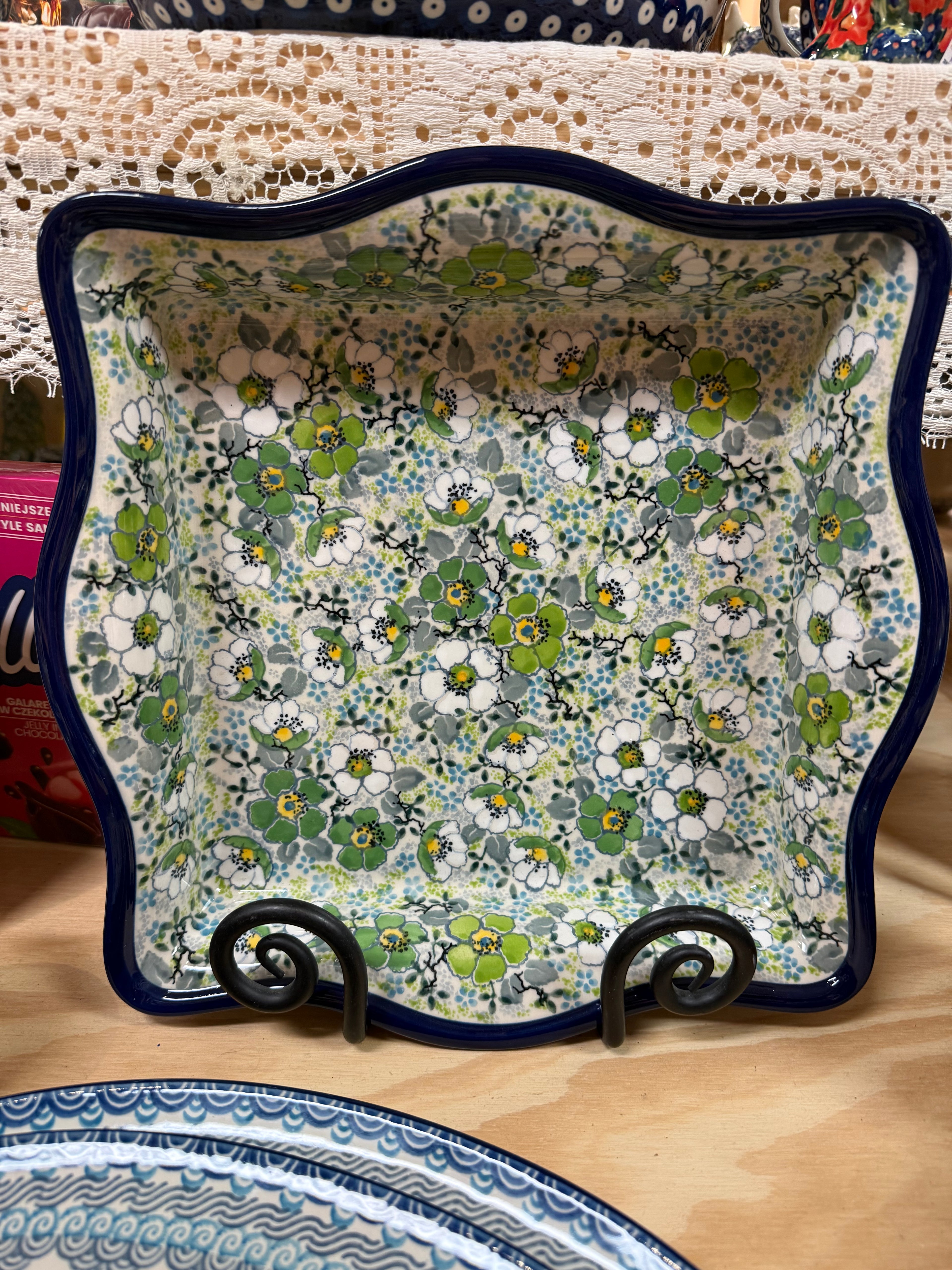 Polish Pottery Sculpted Square Dish - Unikat 4871