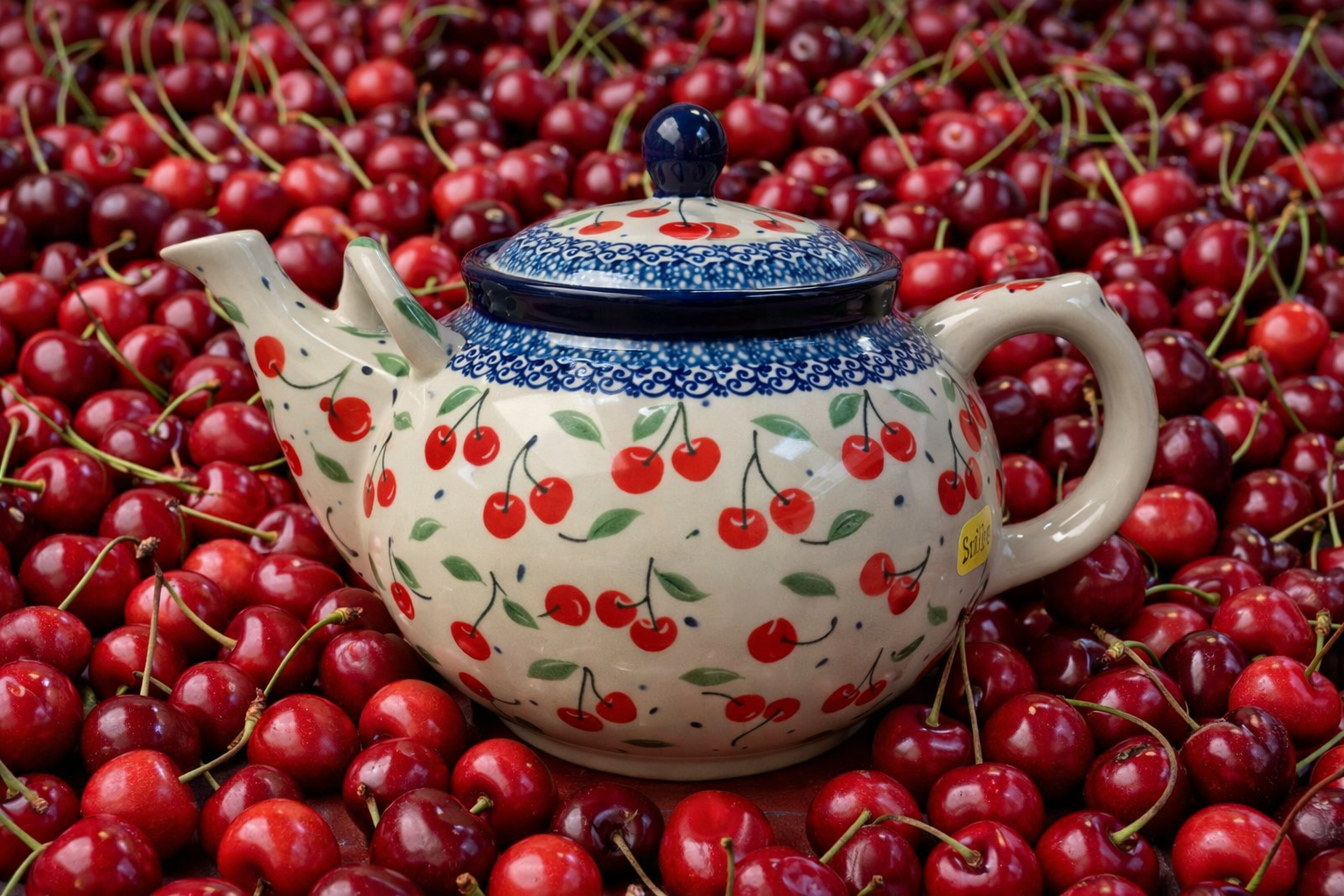 Polish Pottery Traditional(Cherries) Jumbo Teapot