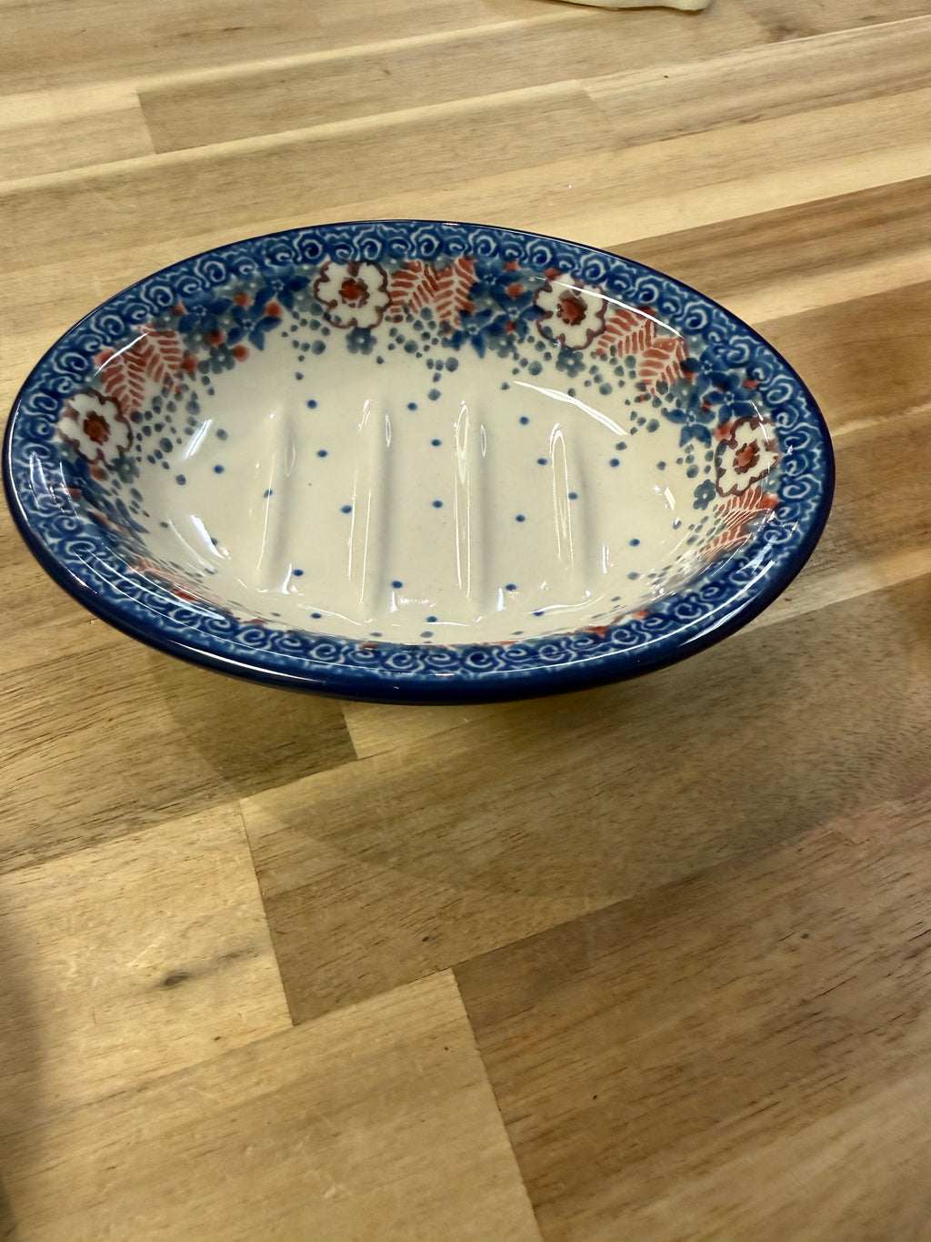 Polish Pottery Soap Dish - Traditional Red/White/Blue